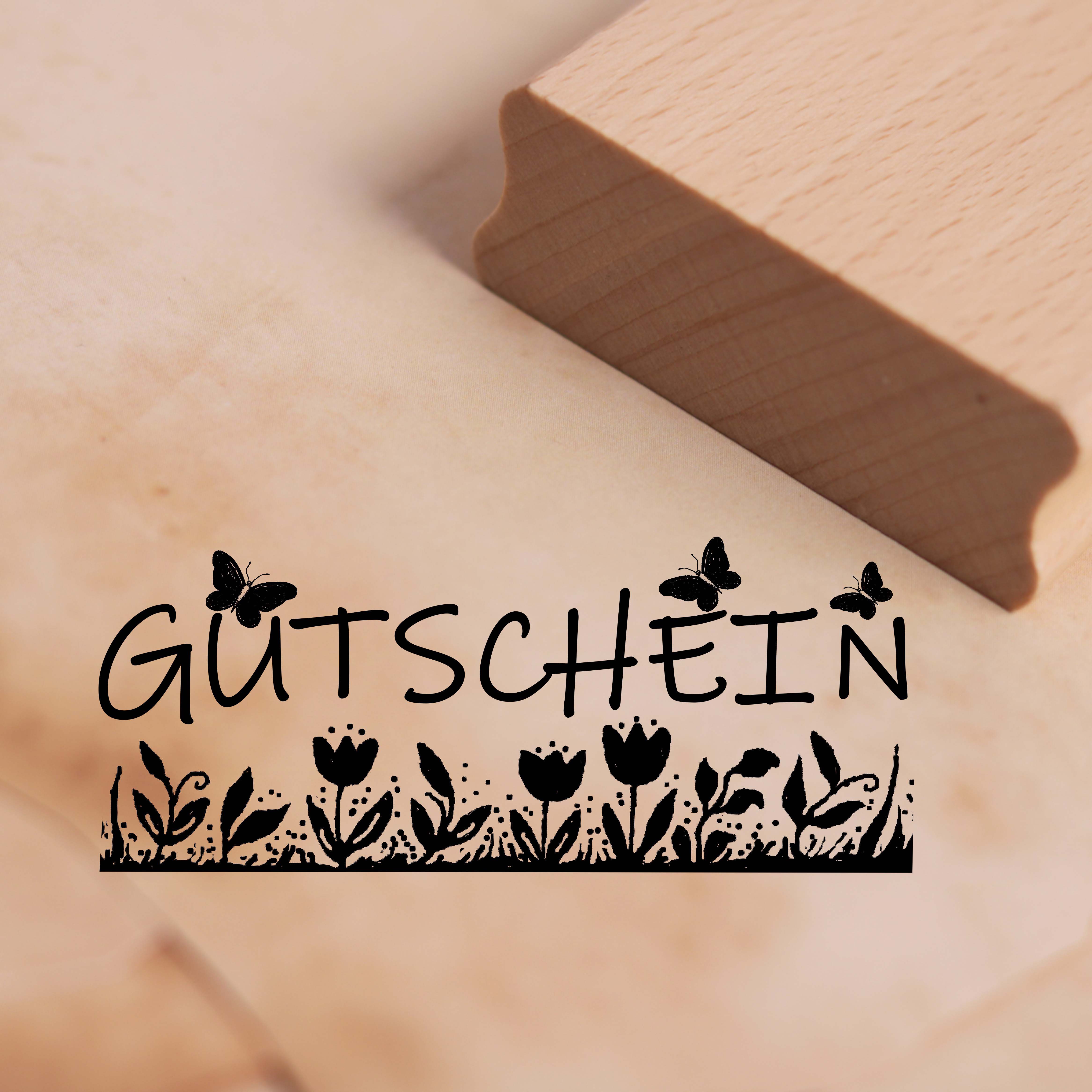 Motivstempel Gutschein Stempel Blumenwiese Schmetterlinge 68 x 28 mm