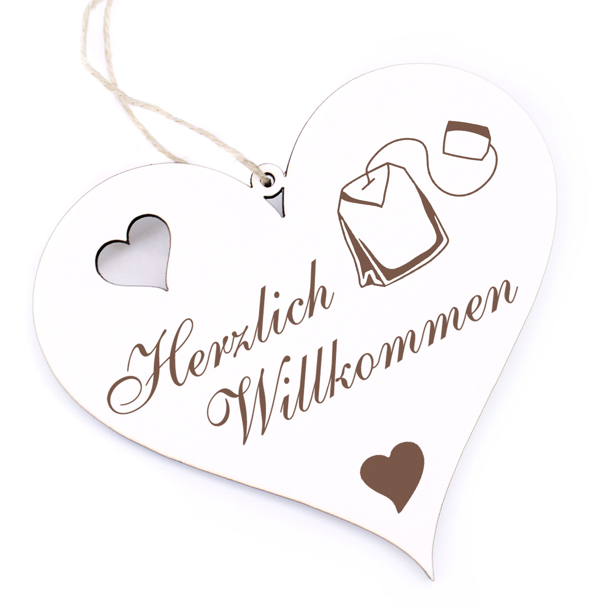 Herzlich Willkommen Schild - Teebeutel - Deko Herz Holz