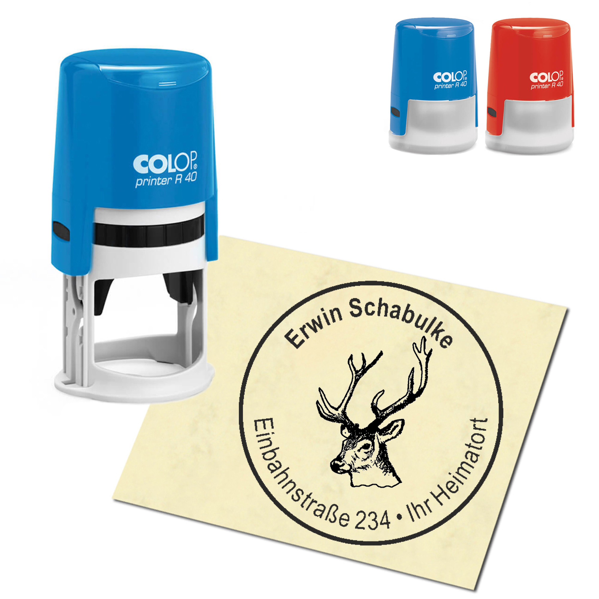 Stempel Adressstempel personalisiert - Hirsch Kopf - rund &empty; 40mm