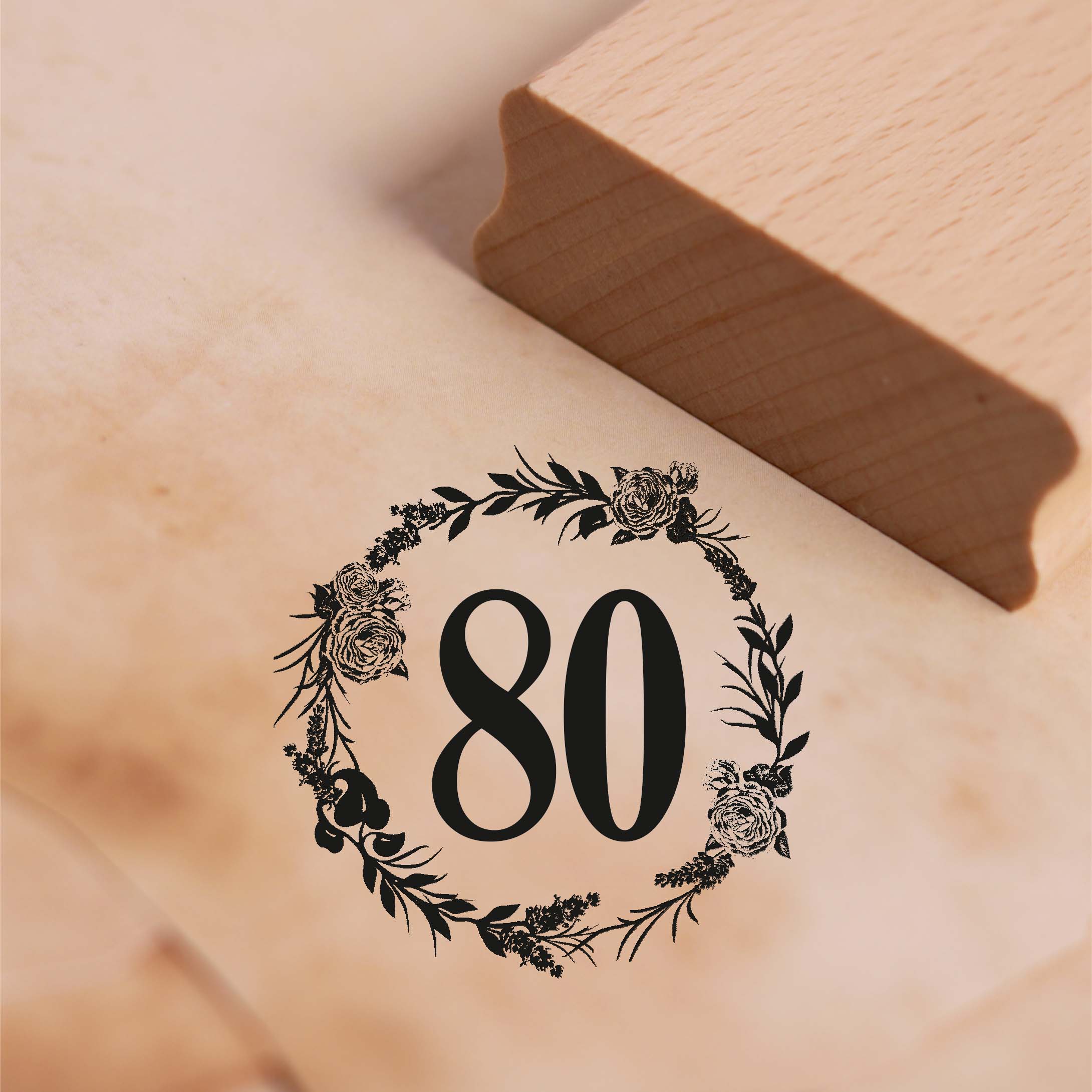 Motivstempel Jubiläum 80 Jahre Geburtstag Vintage Kranz Rosen Stempel 48 x 48 mm
