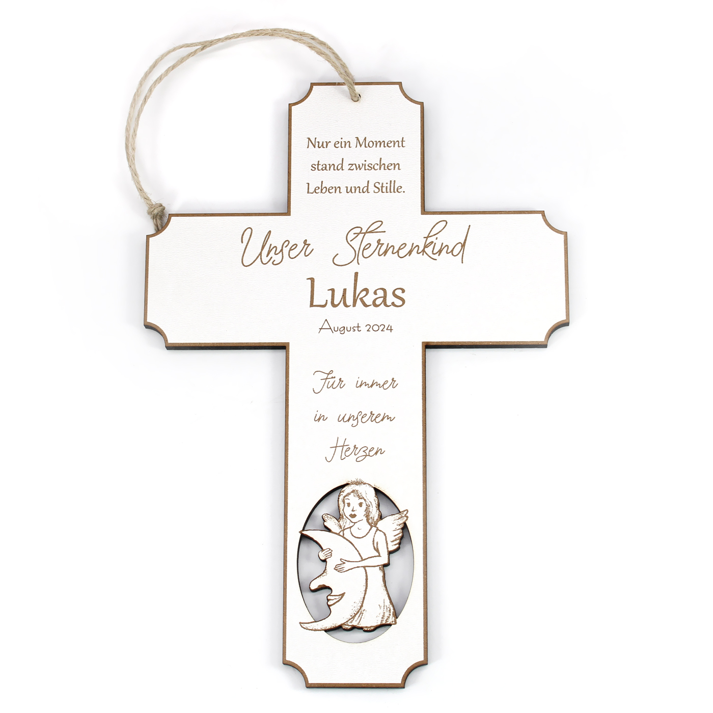 Schild Kreuz Sternenkind personalisiert mit Name und Datum - Trauer Andenken mit Spruch 15 x 22 cm