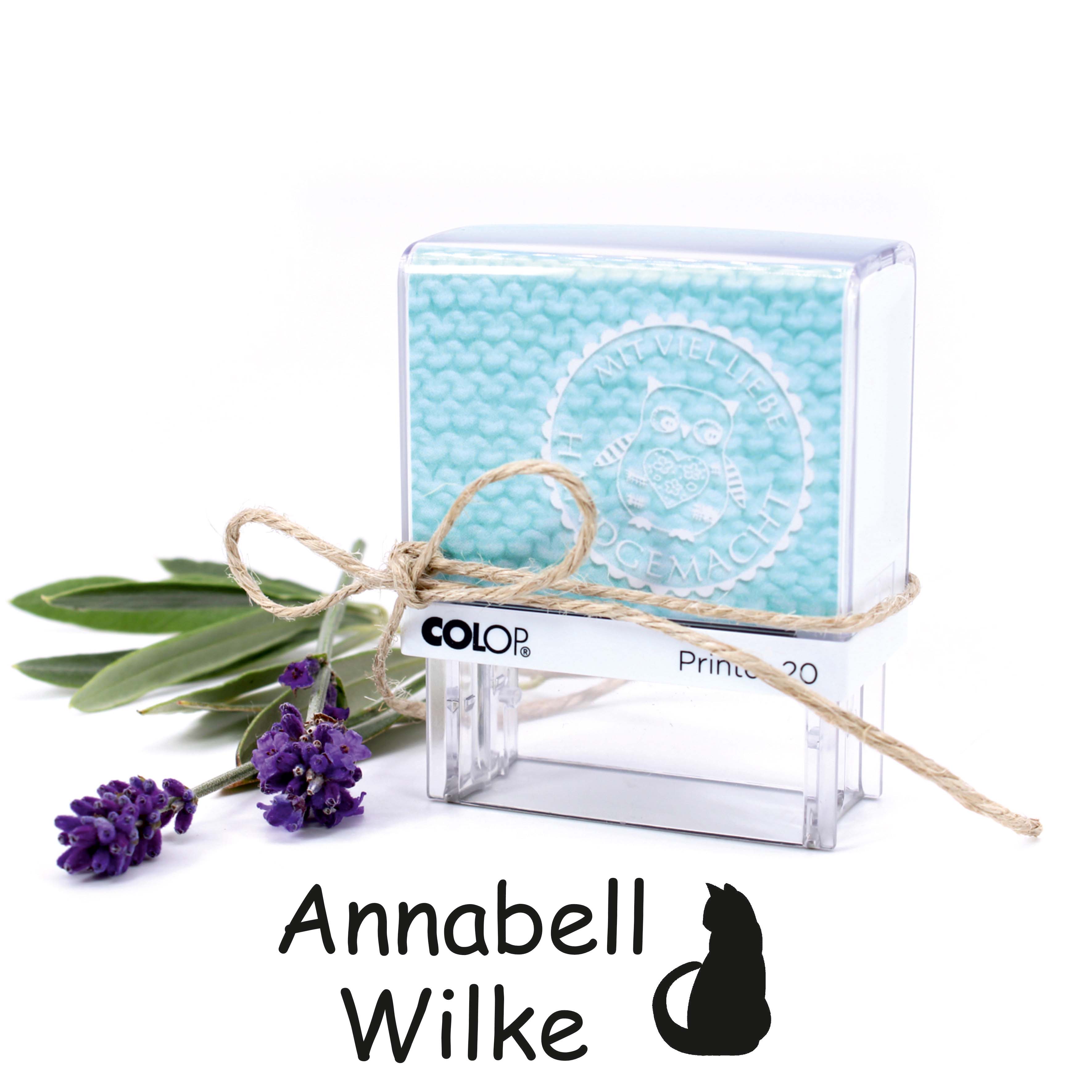 Textilstempel Katze - personalisierter Automatikstempel mit Namen - für Textilien Kleidung 38x14mm