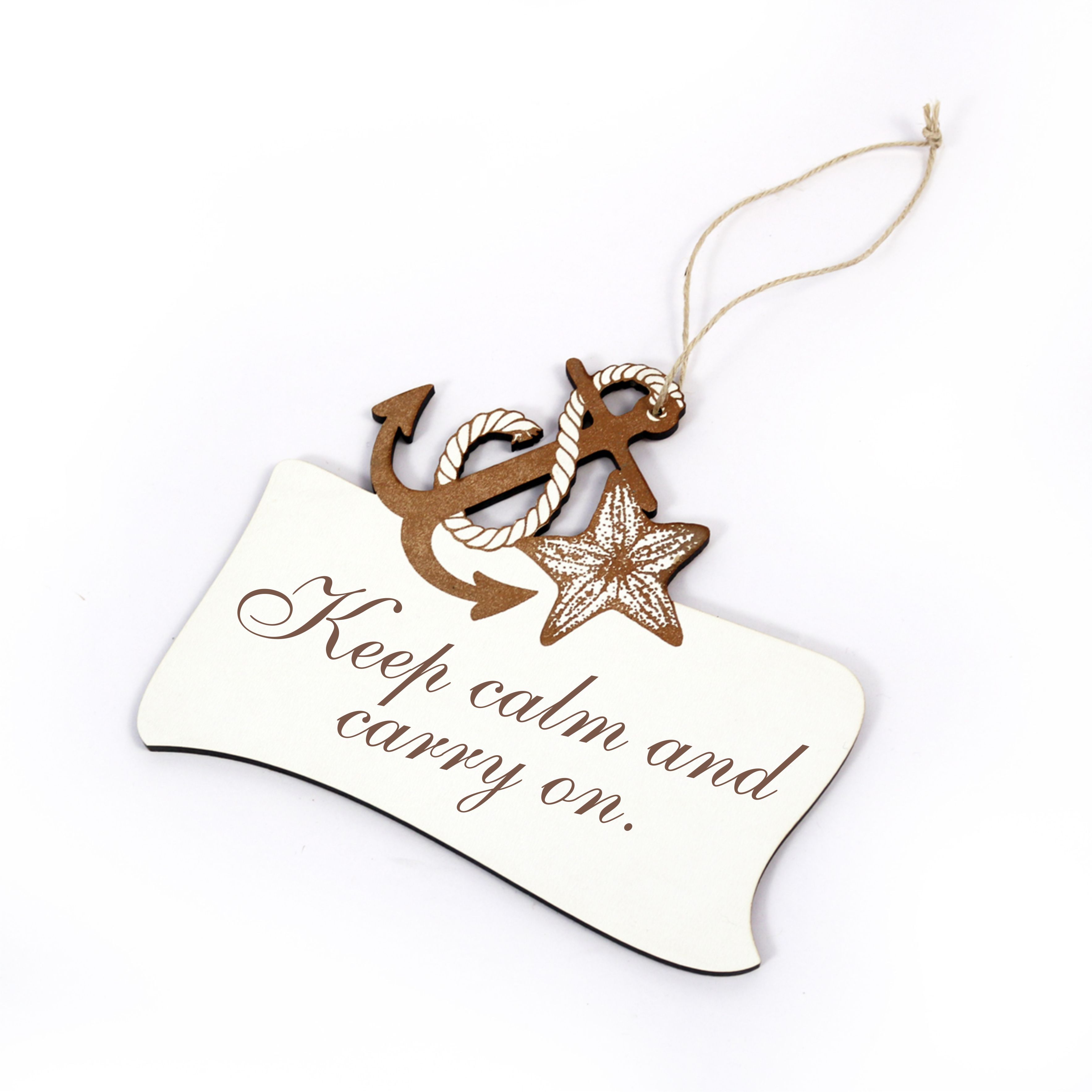 Maritimes Schild « Keep calm and carry on » mit Seestern und Anker