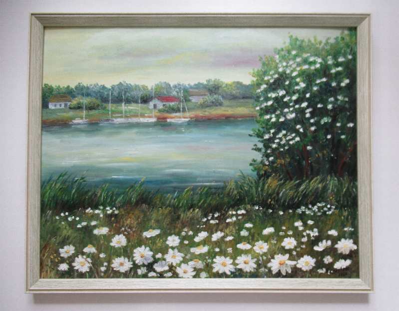 Ölgemälde Margeritenwiese an der Peene - Insel Usedom 50 x 40 cm - Unikat - 67.20
