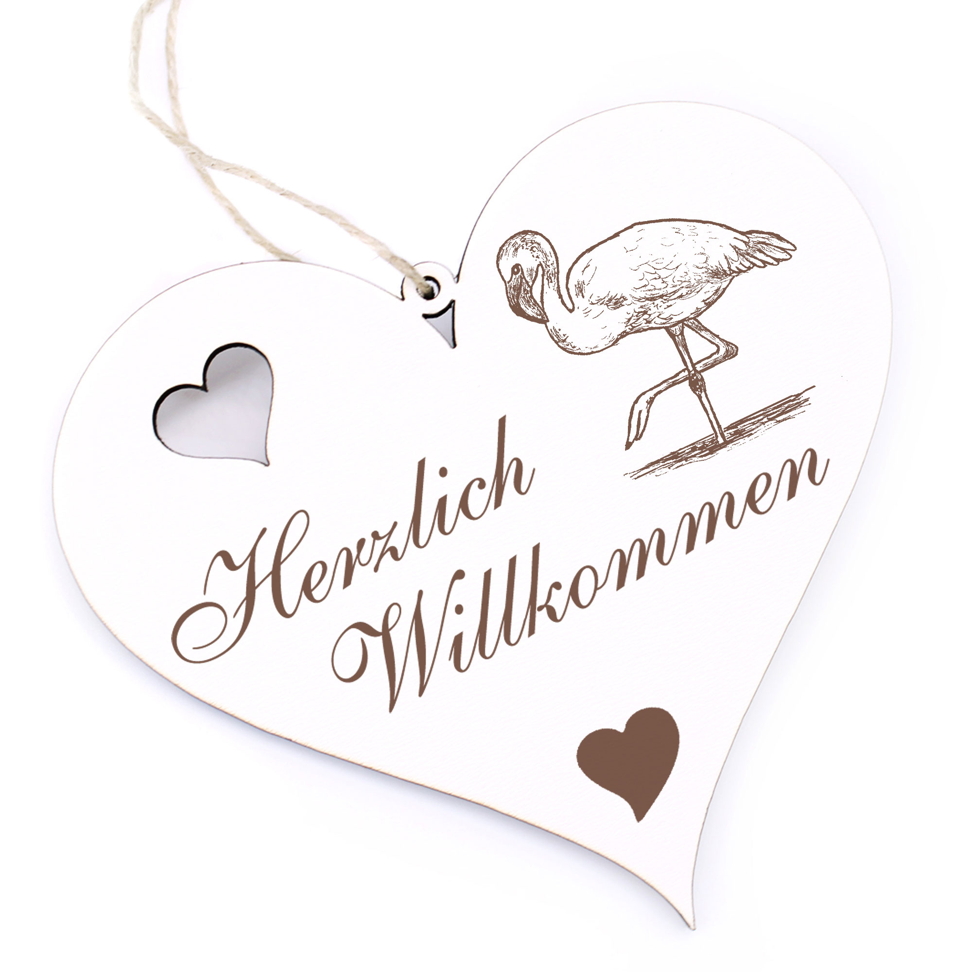 Herzlich Willkommen Schild - Flamingo - Deko Herz Holz