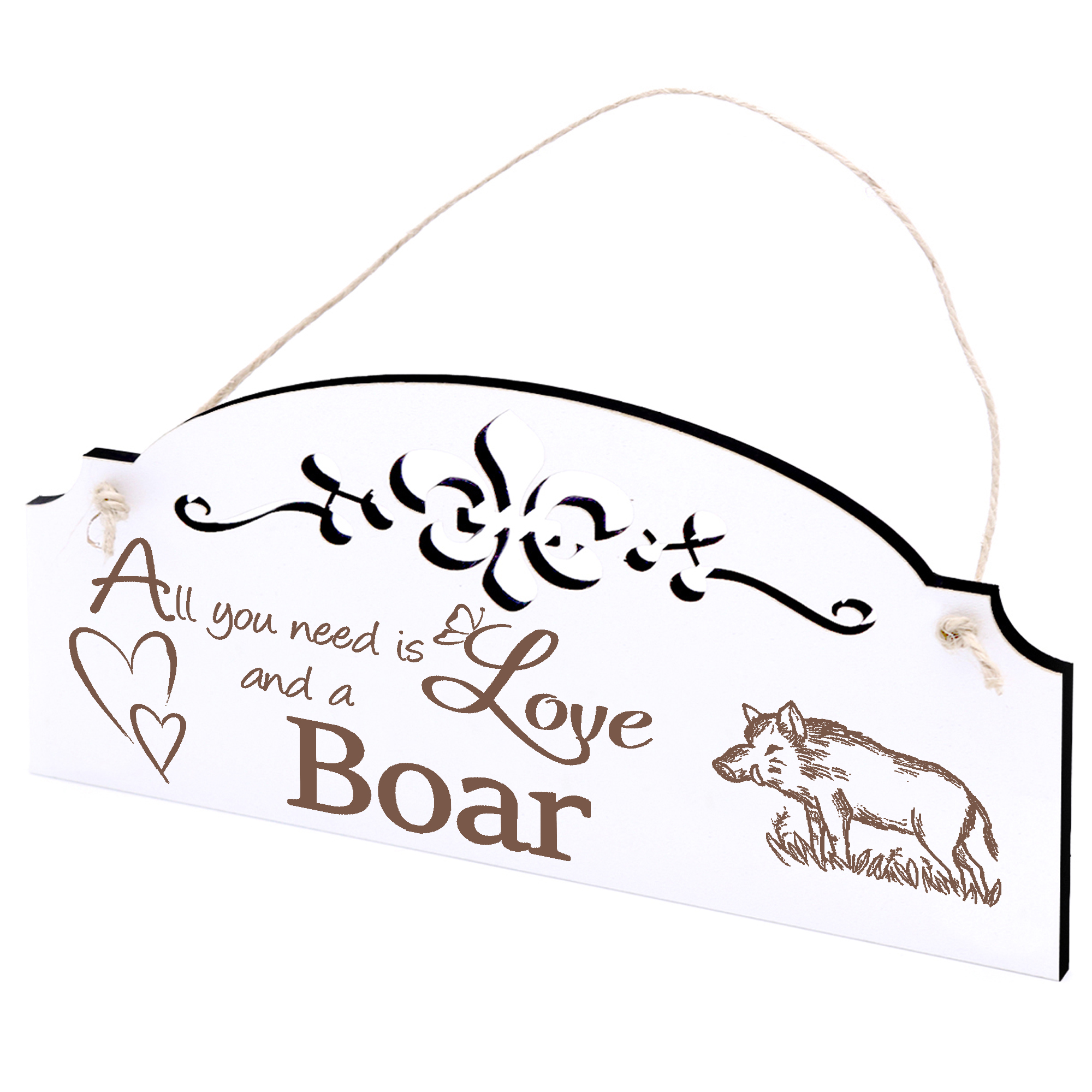 Schild gezeichneter Keiler Wildschein Deko 20x10cm - All you need is Love and a Boar - Holz
