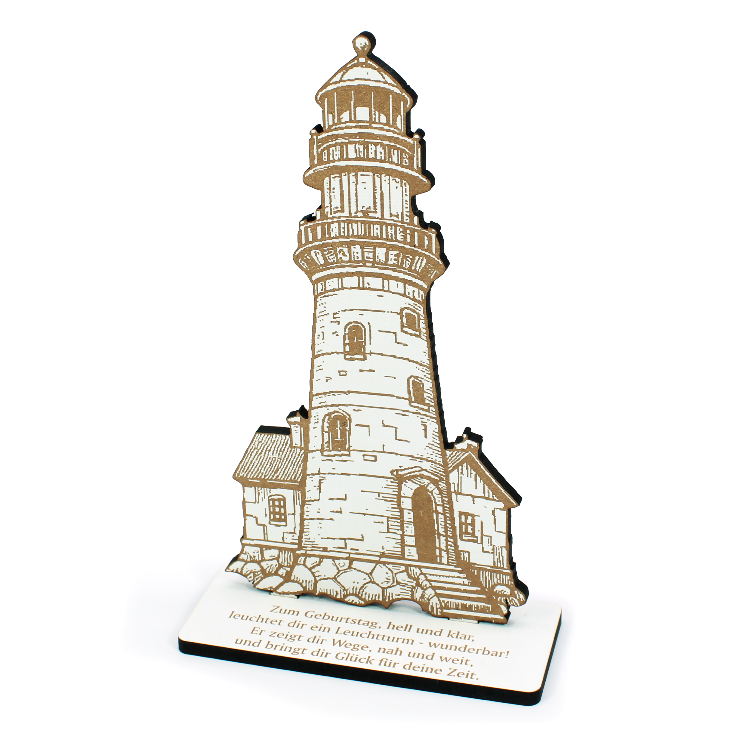 Deko Aufsteller Leuchtturm aus Holz - graviert mit Geburtstagsspruch 12 x 20 cm 