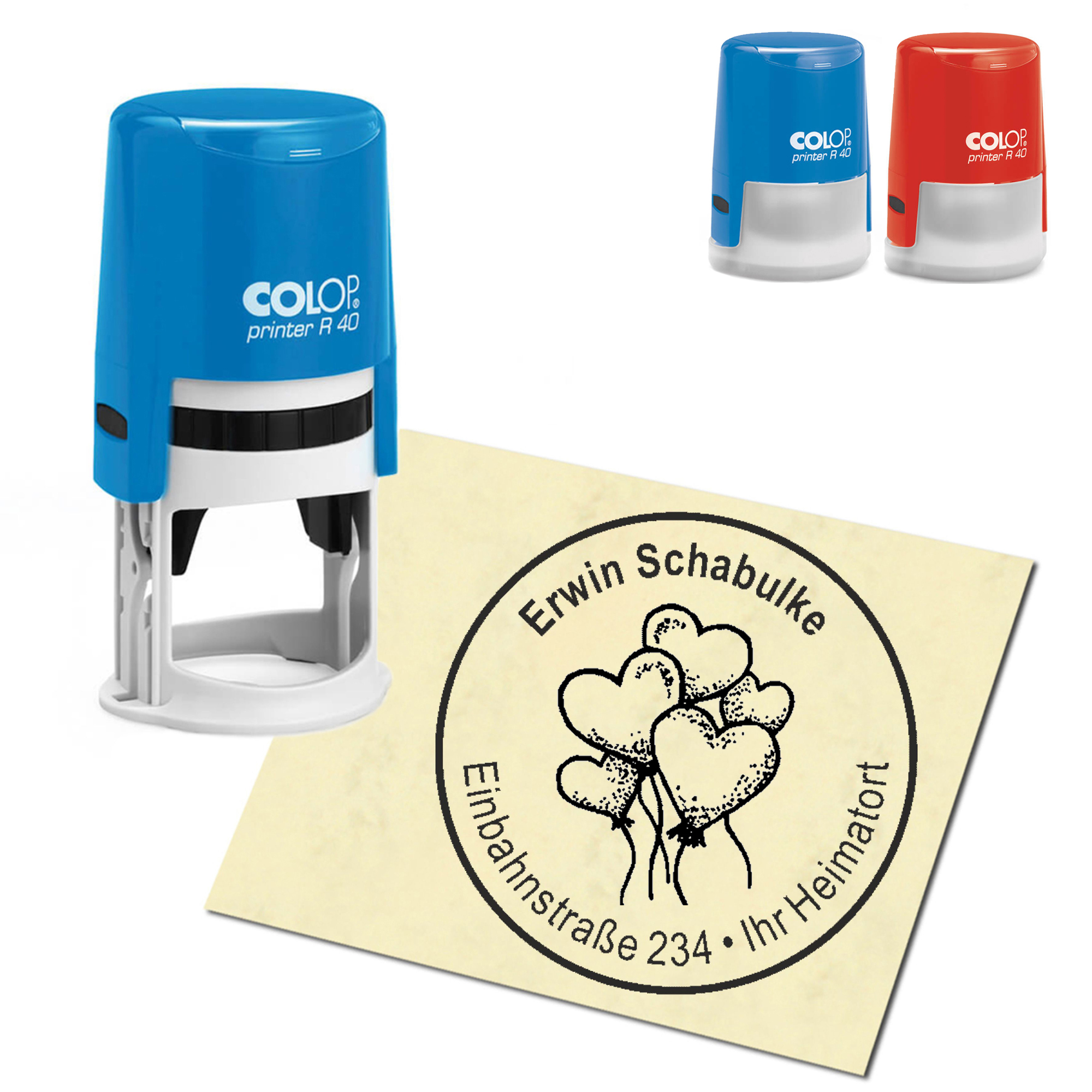 Stempel Adressstempel personalisiert - Herzluftballons - rund &empty; 40mm