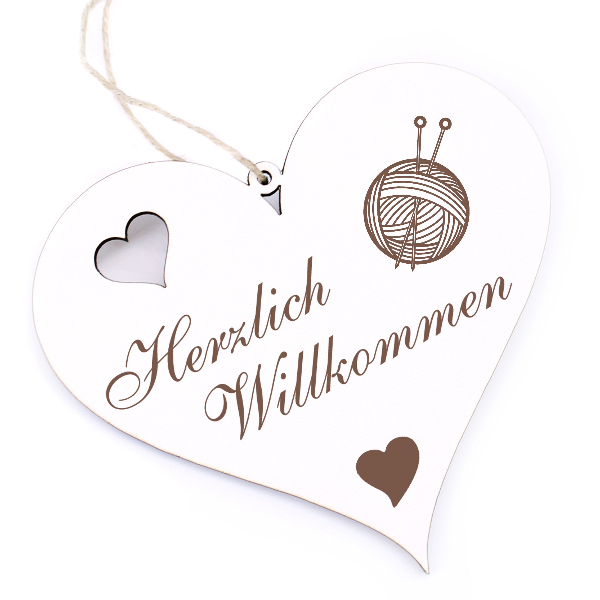 Herzlich Willkommen Schild - Stricken - Deko Herz Holz
