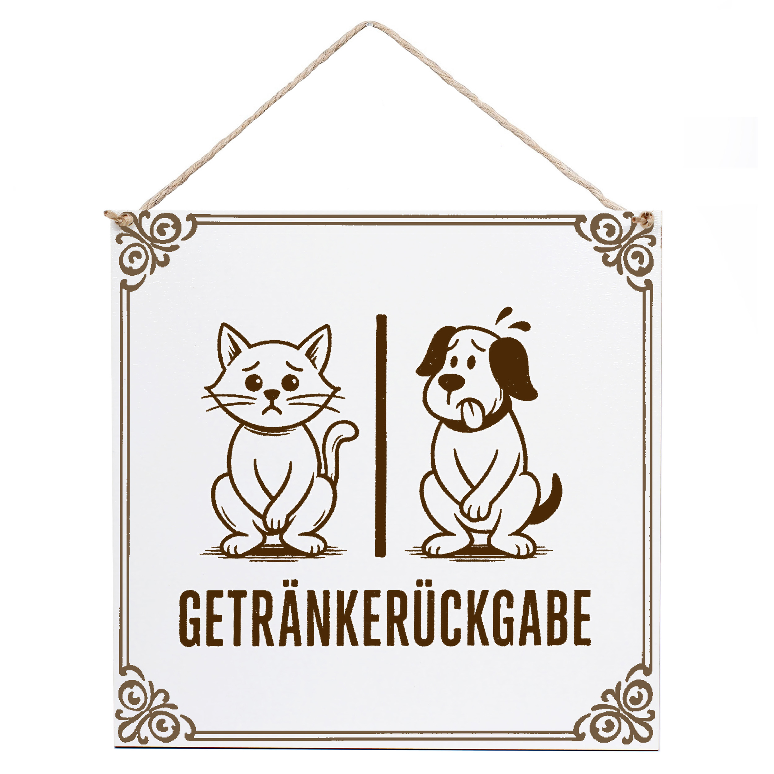 Lustiges Toilettenschild "Getränkerückgabe Katze Hund" – Deko 15×15 cm