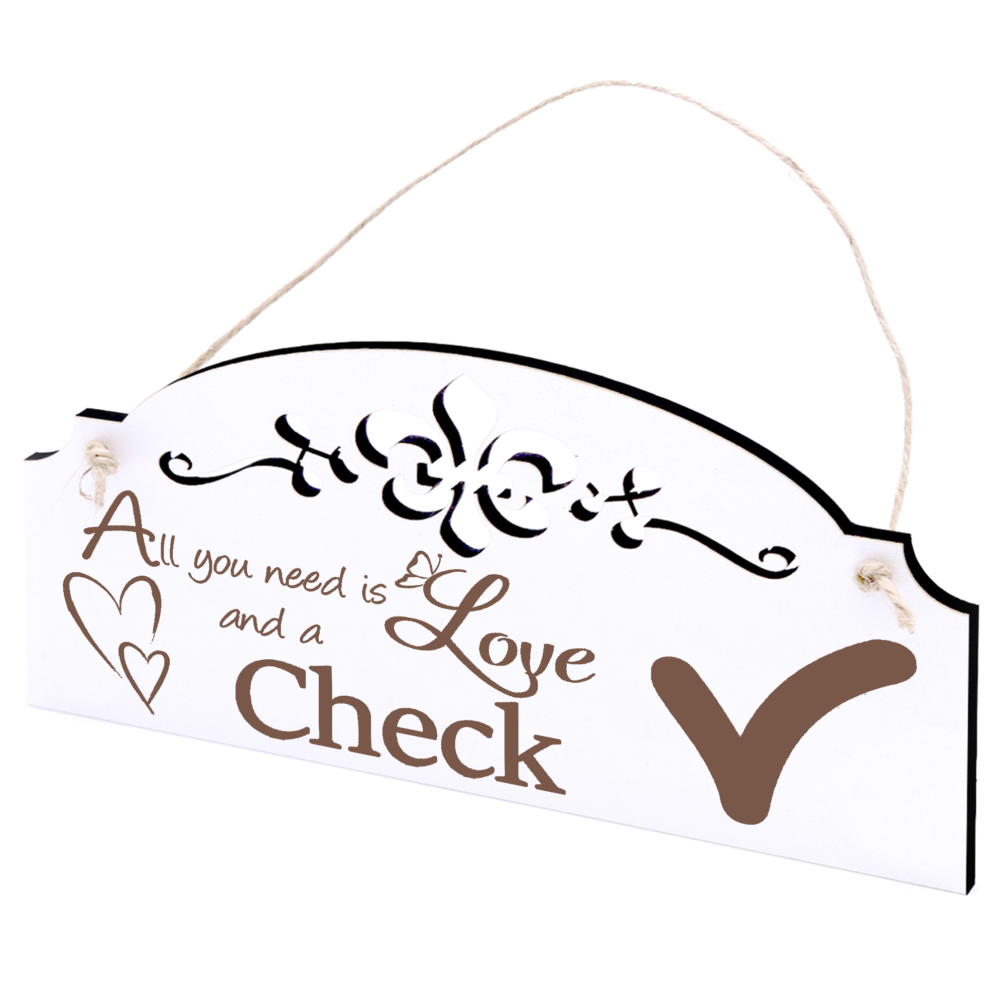 Schild Häkchen Deko 20x10cm - All you need is Love and a Check - Holz