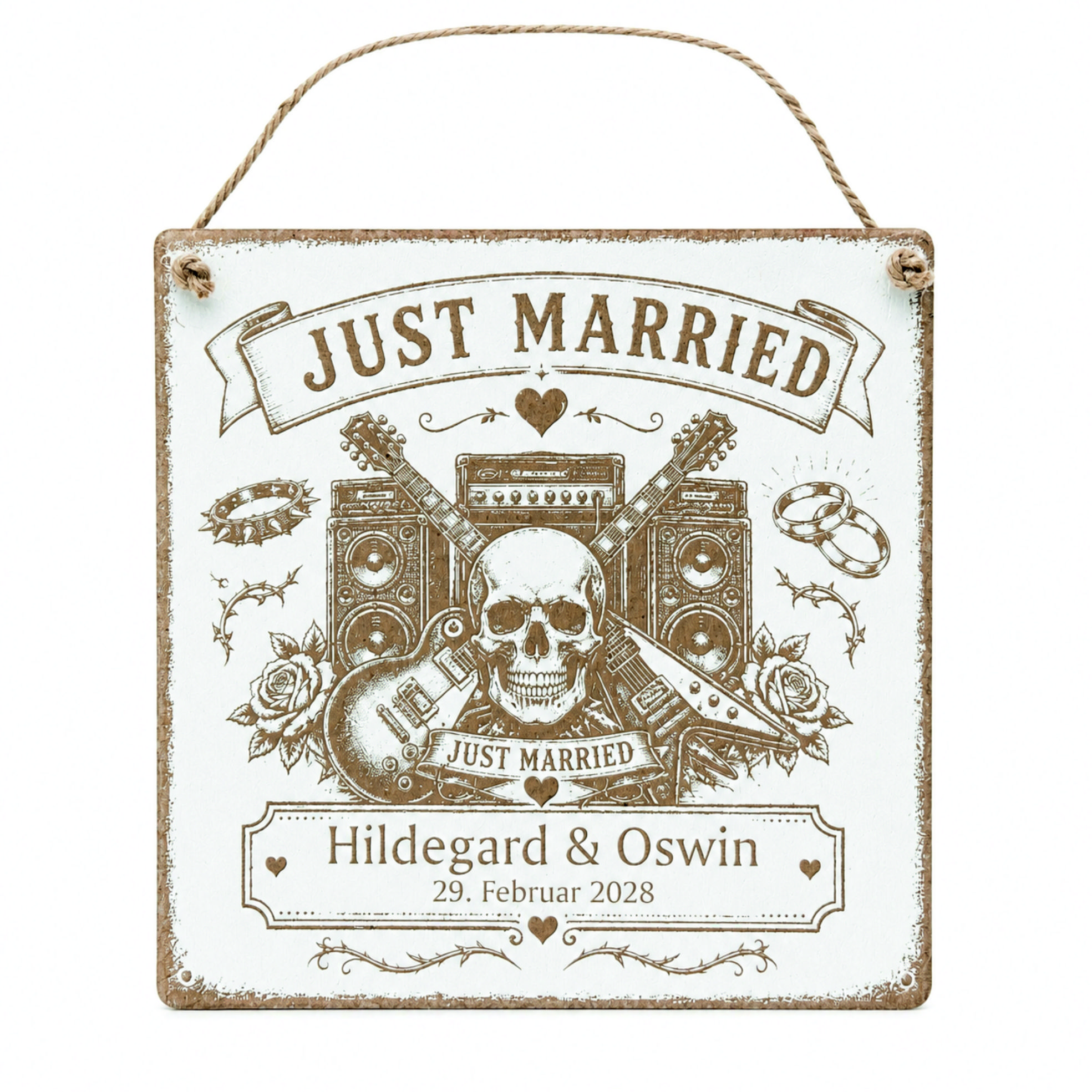 Personalisiertes Hochzeitsschild Rocker Hochzeit - mit Namen und Datum - 15x15 cm