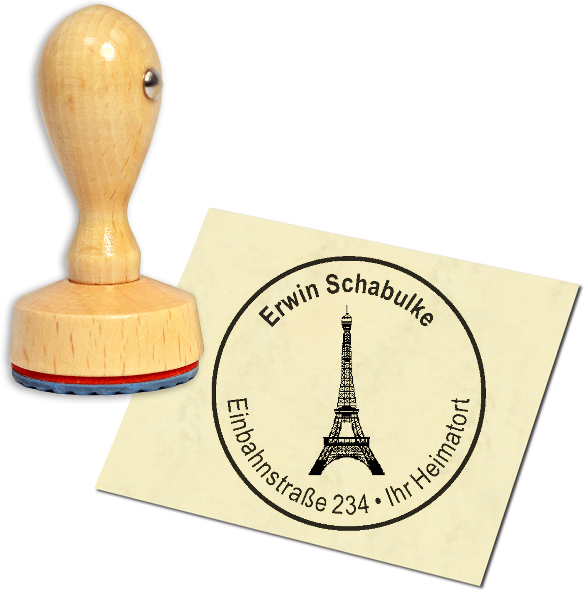 Stempel Adressstempel Holzstempel - Eiffelturm - rund 40mm
