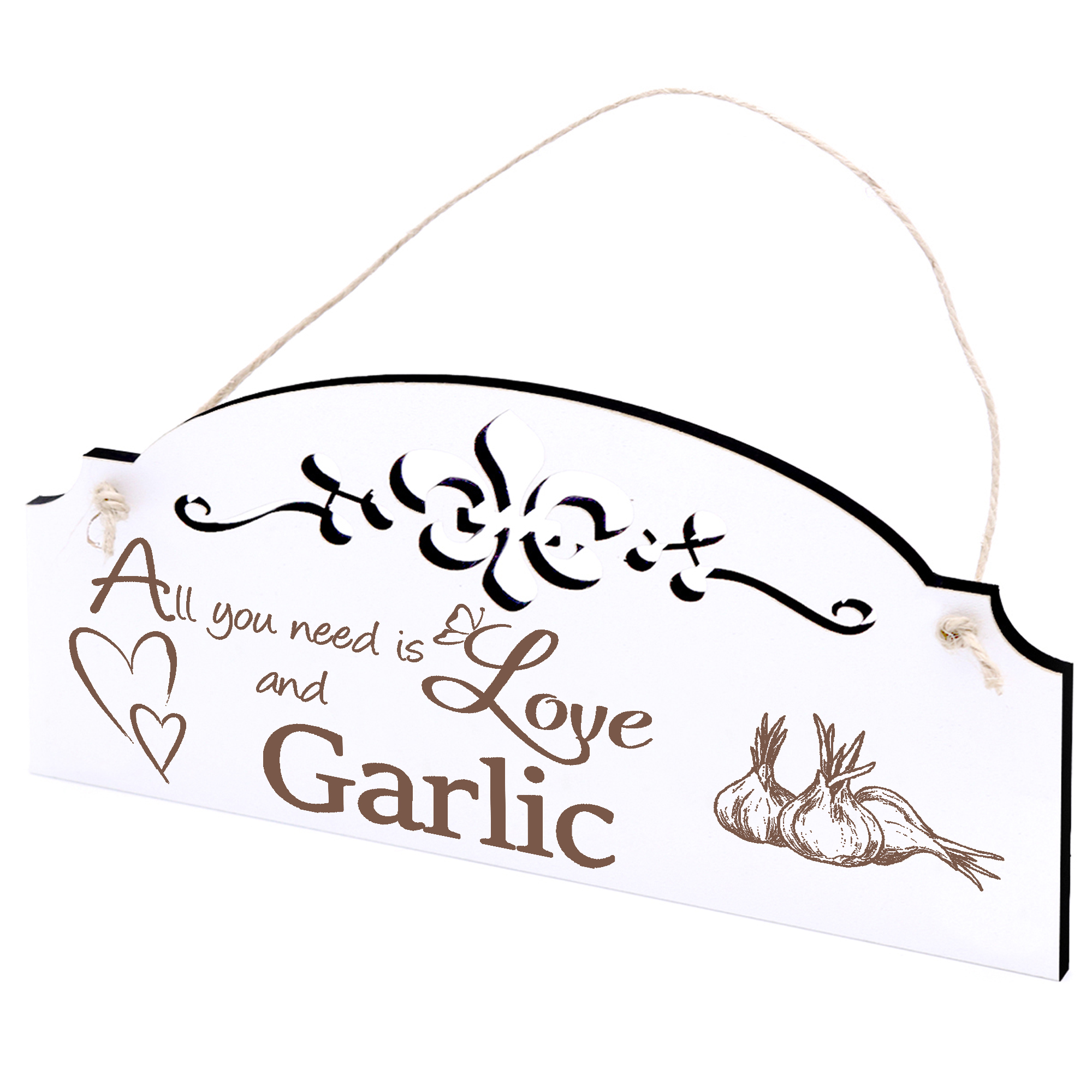 Schild Knoblauch drei Zehen Deko 20x10cm - All you need is Love and Garlic - Holz