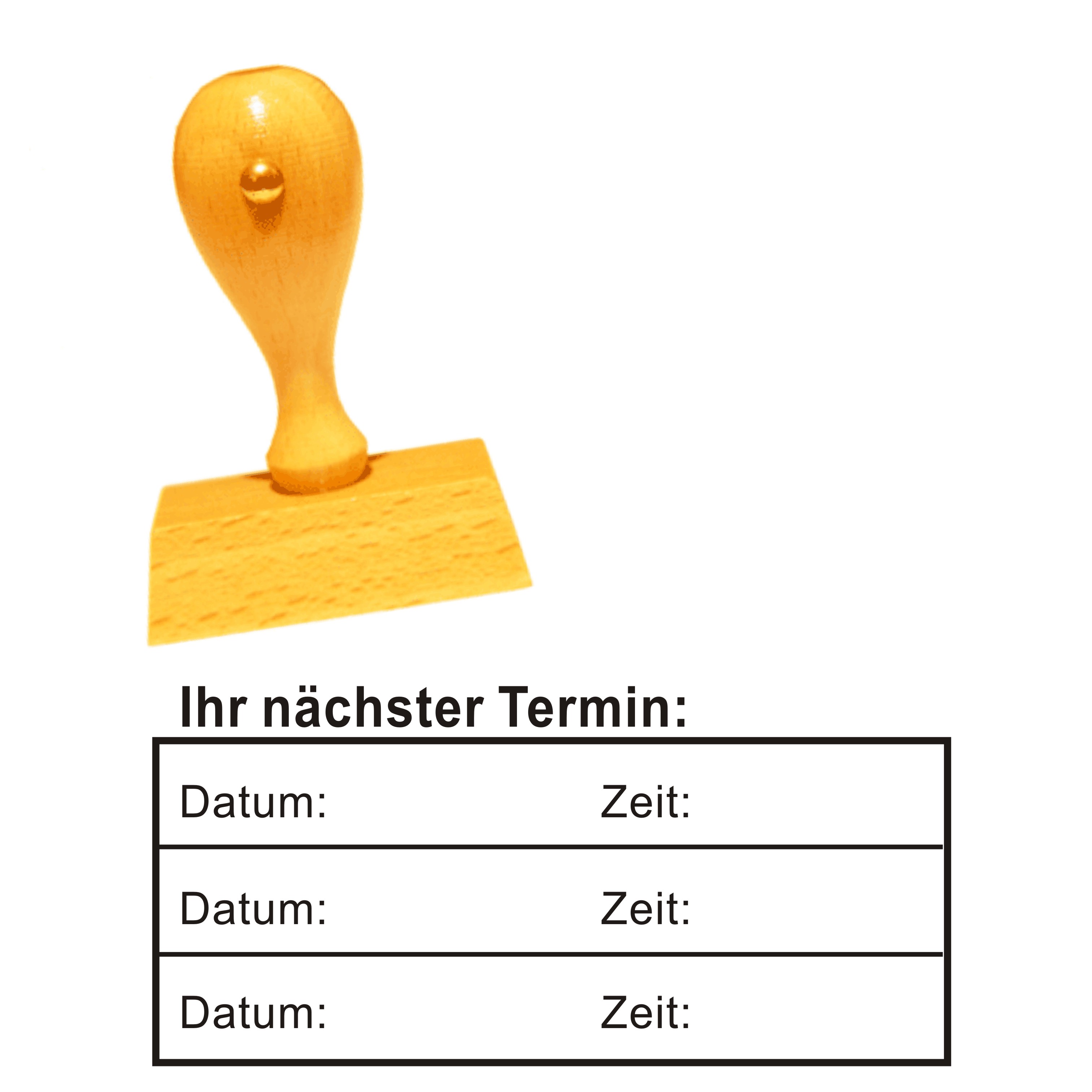 Stempel « IHR NÄCHSTER TERMIN » mit Datum und Zeit