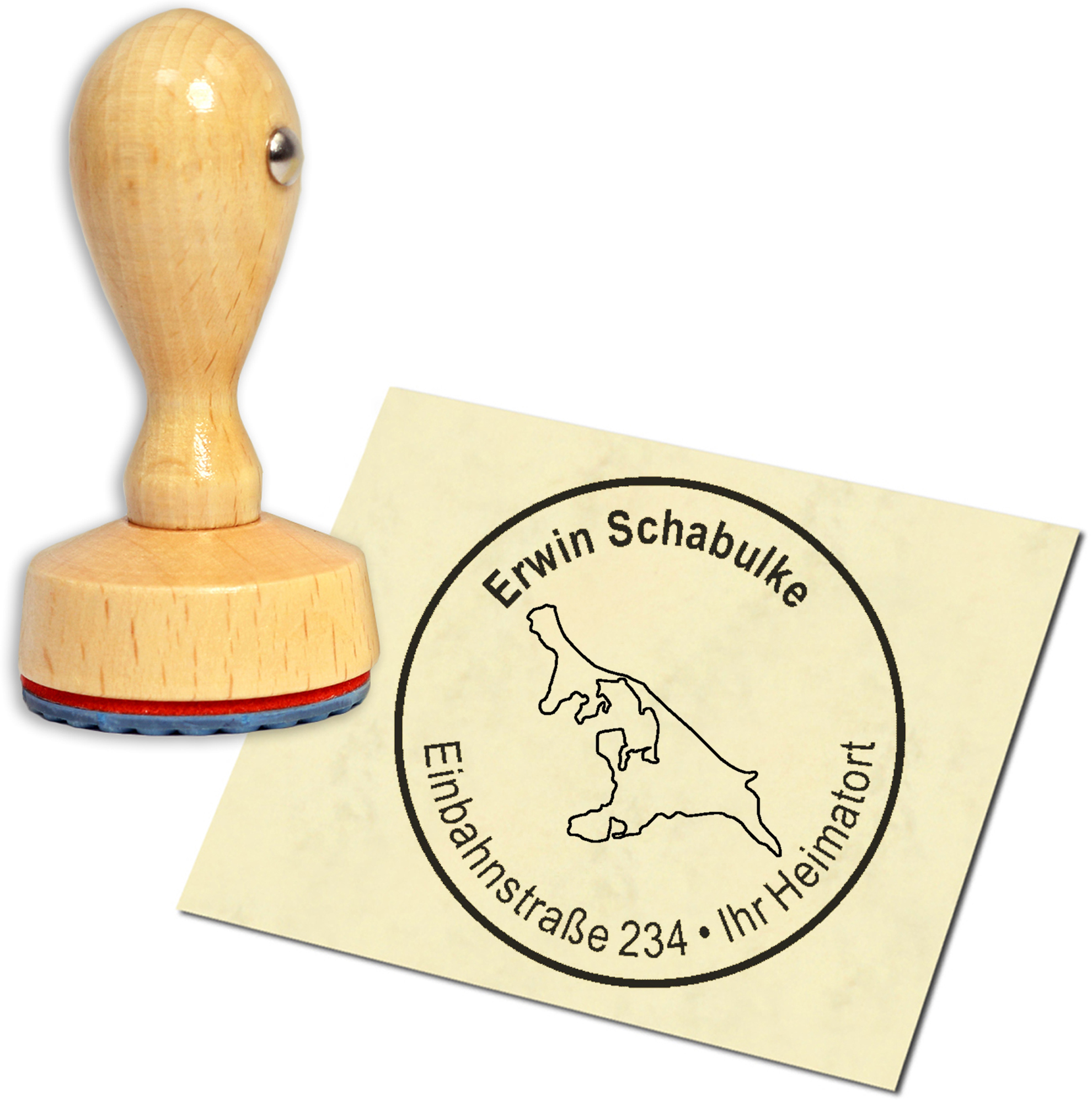 Stempel Adressstempel Holzstempel - Insel Usedom - rund 40mm