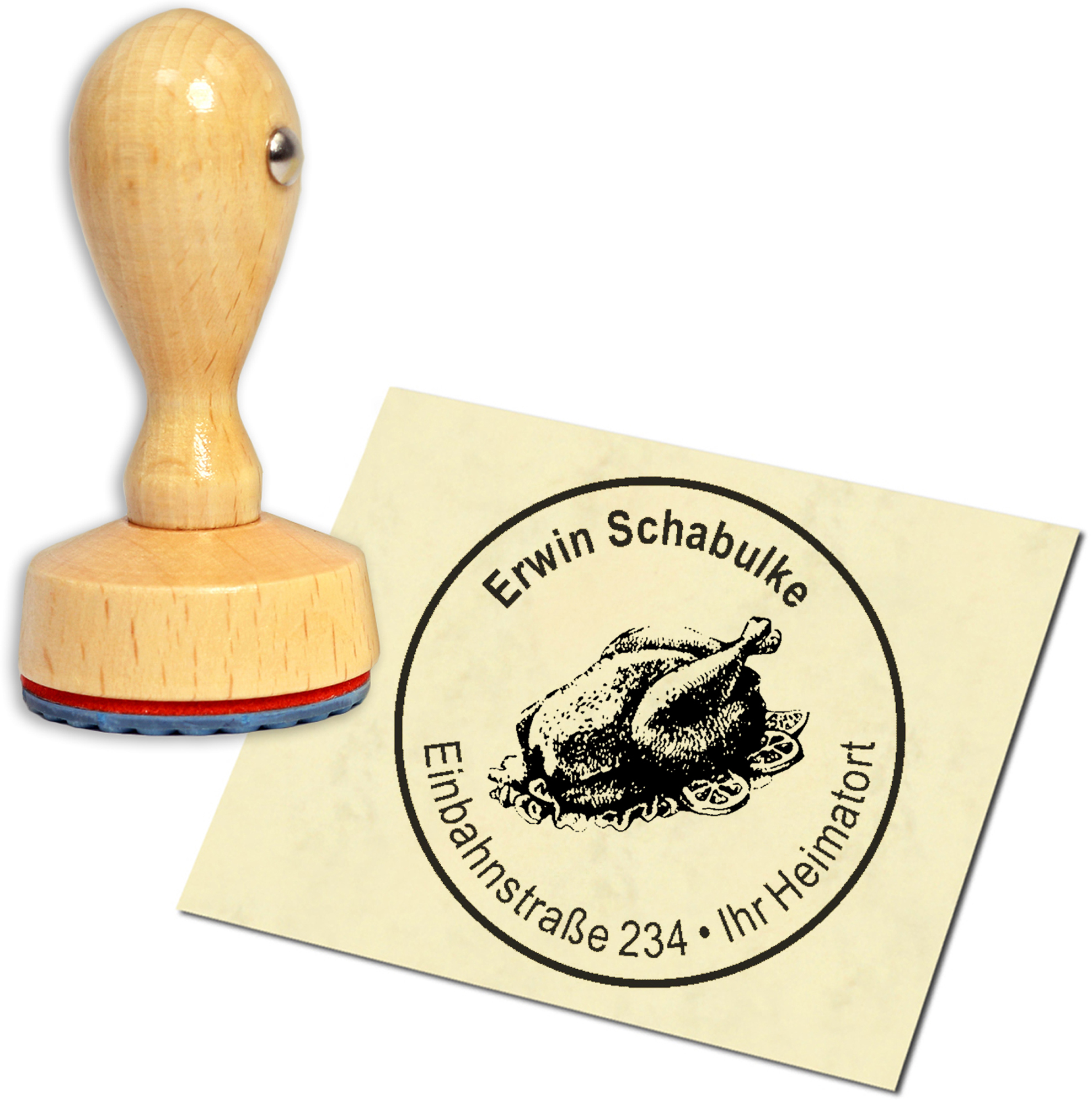 Stempel Adressstempel Holzstempel - Broiler - rund 40mm