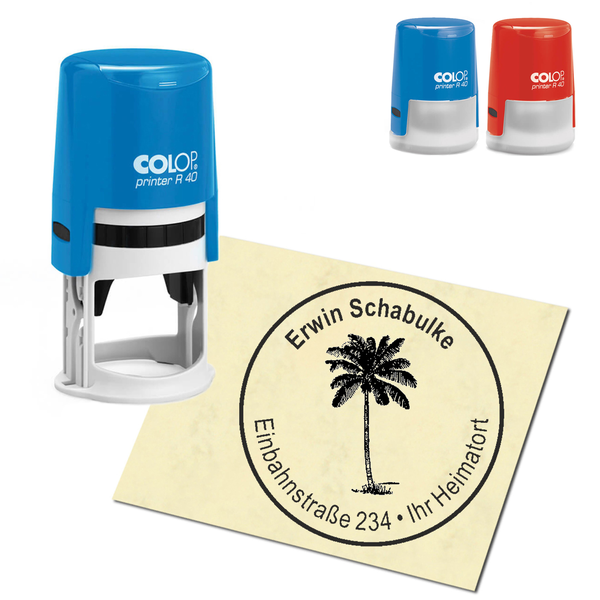 Stempel Adressstempel personalisiert - Kokospalme - rund &empty; 40mm