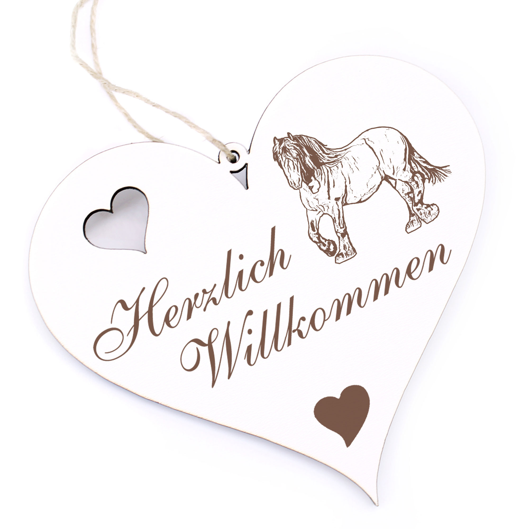 Herzlich Willkommen Schild - Ardenner Pferd - Deko Herz Holz
