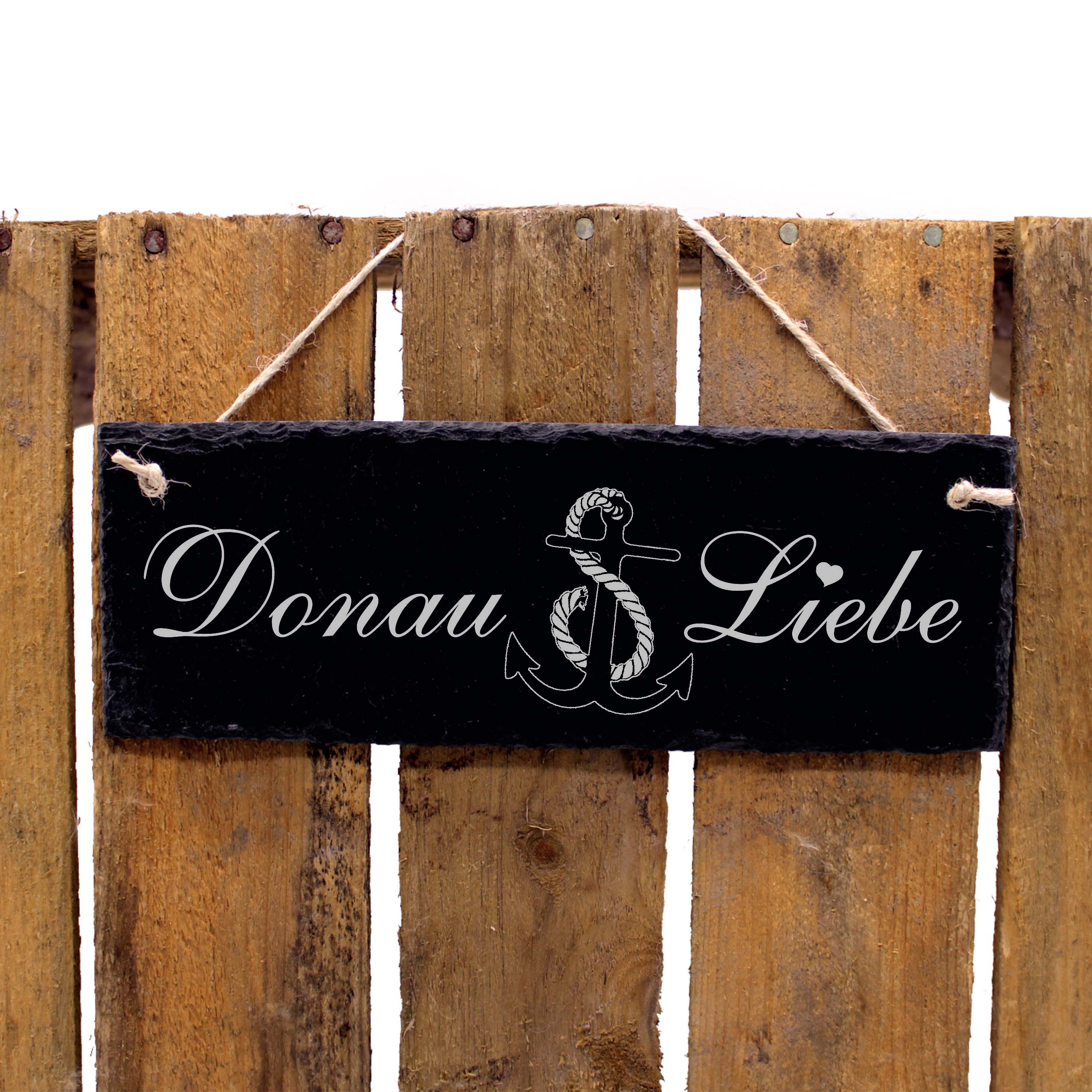 Schiefertafel Donau Liebe - Anker - Deko Schild 22 x 8 cm