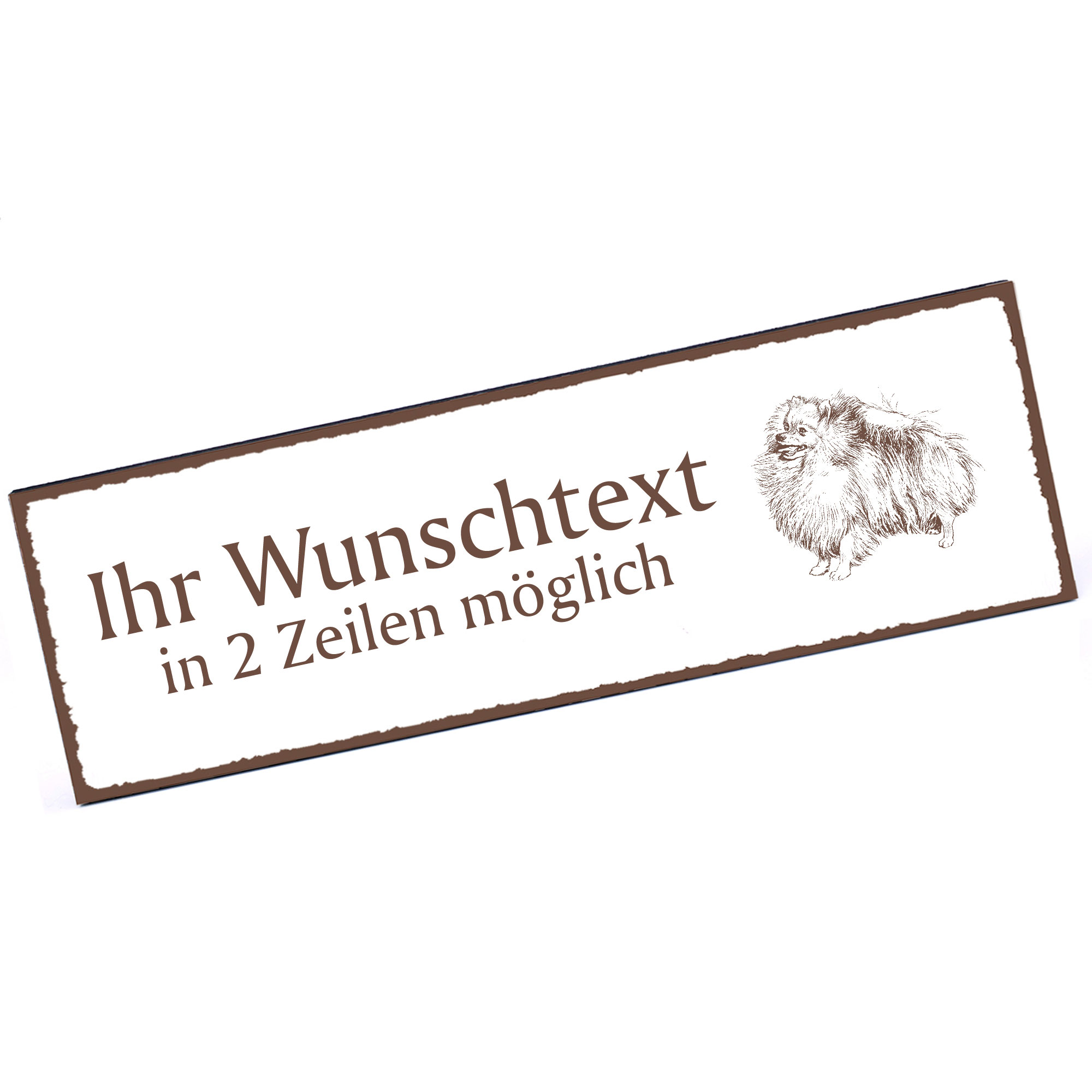 Türschild Pomeranian Zwergspitz  Namensschild personalisiert mit Gravur - 150mm x 50mm - selbstklebe