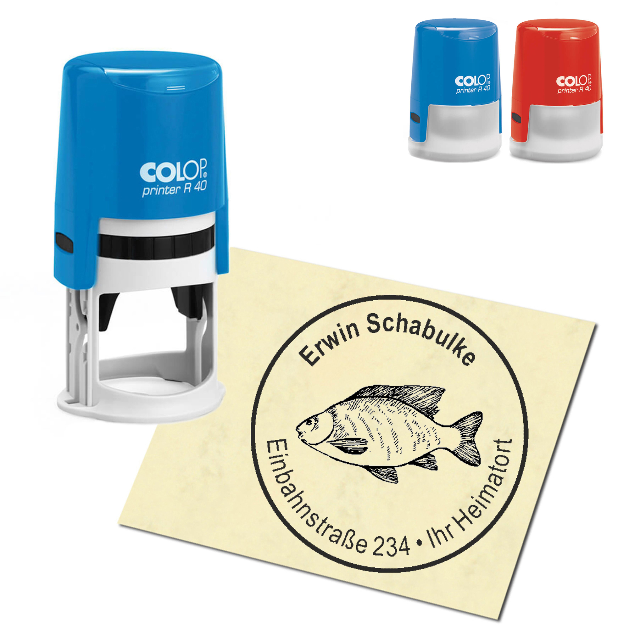 Stempel Adressstempel personalisiert - Karpfen - rund &empty; 40mm