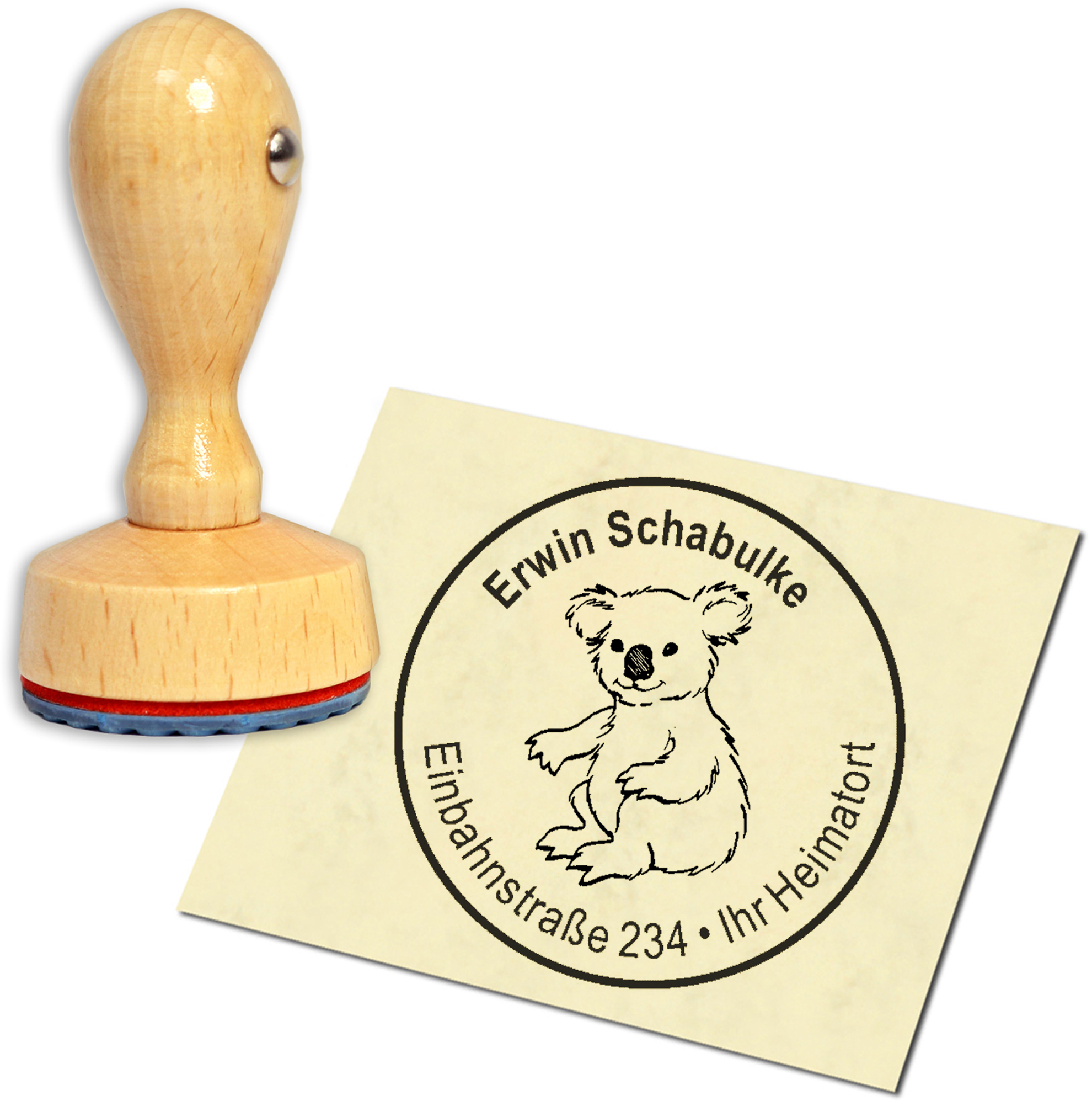 Stempel Adressstempel Holzstempel - sitzender Koala - rund 40mm