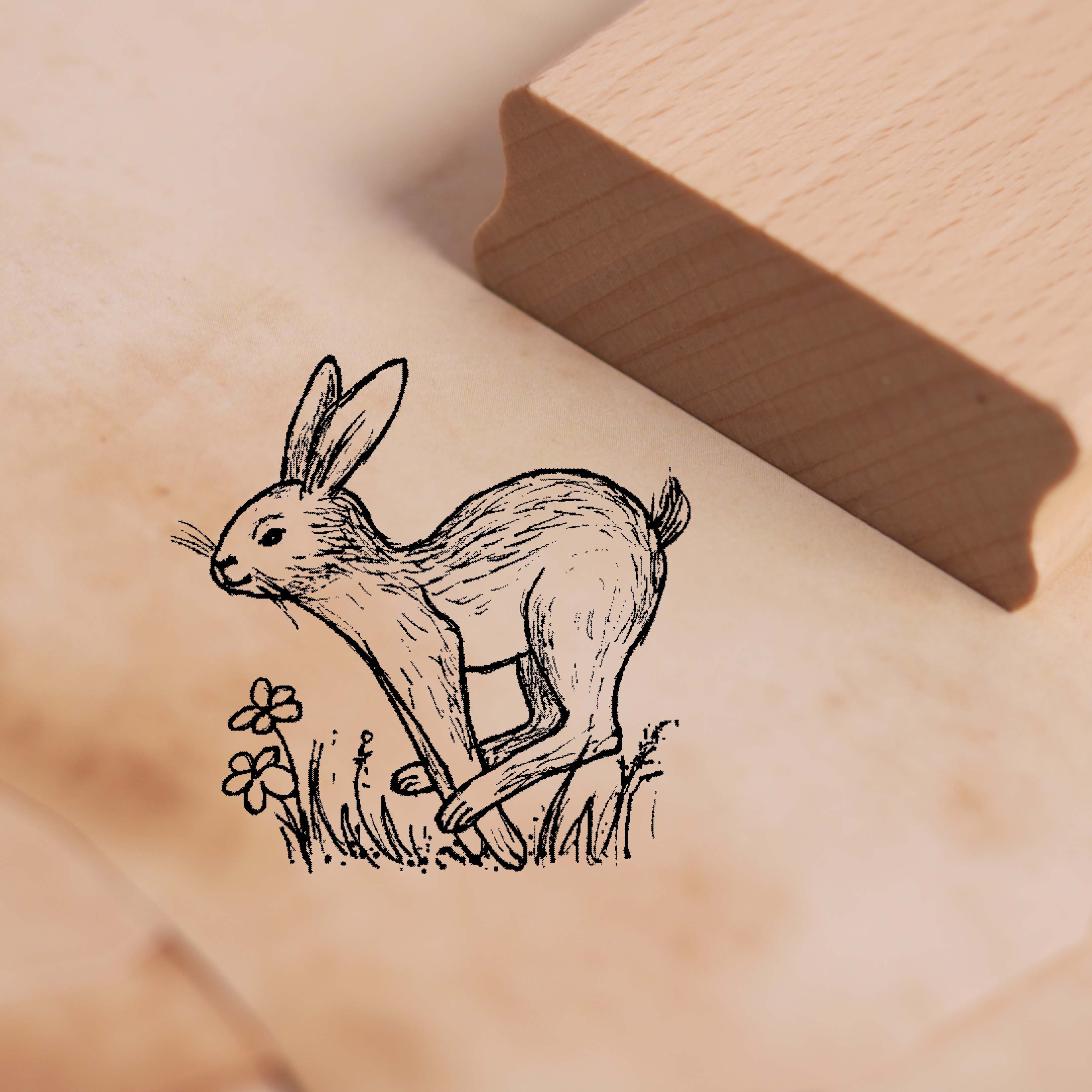 Motivstempel Kleiner Hase springt - Stempel Holzstempel 28 x 28 mm