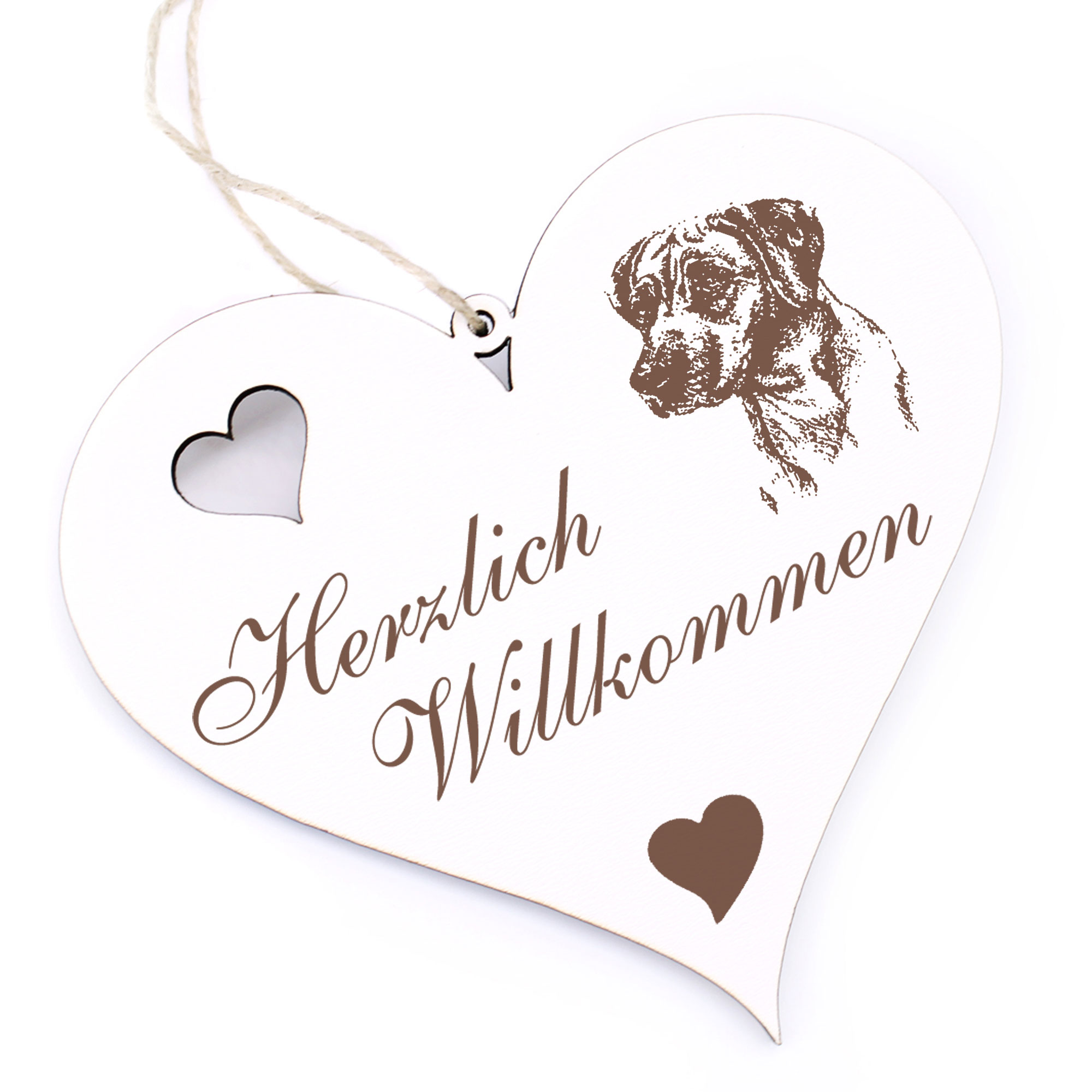 Herzlich Willkommen Schild - Rhodesian Ridgeback Kopf - Deko Herz Holz