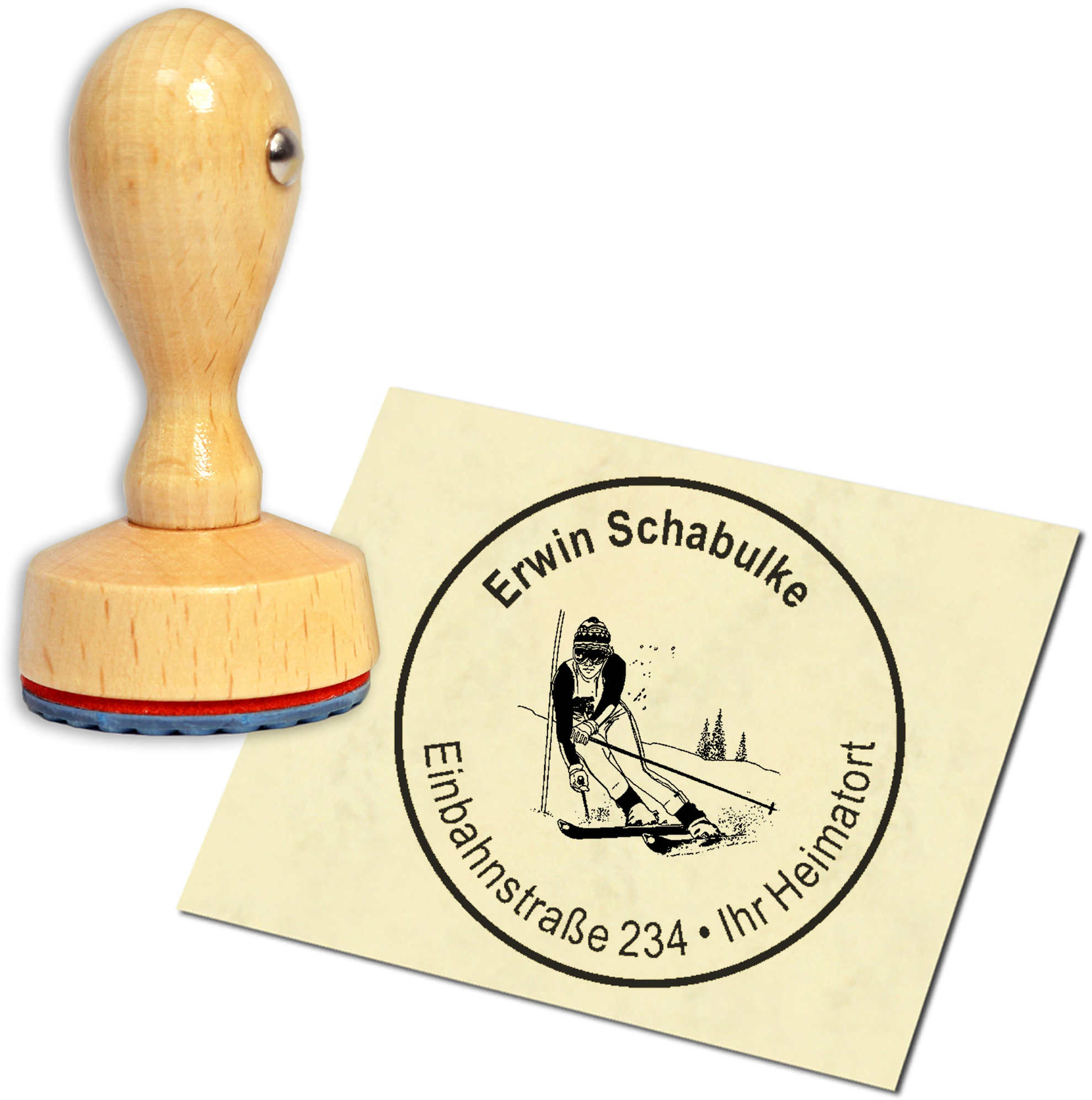 Stempel Adressstempel Holzstempel - Skialpin - rund 40mm