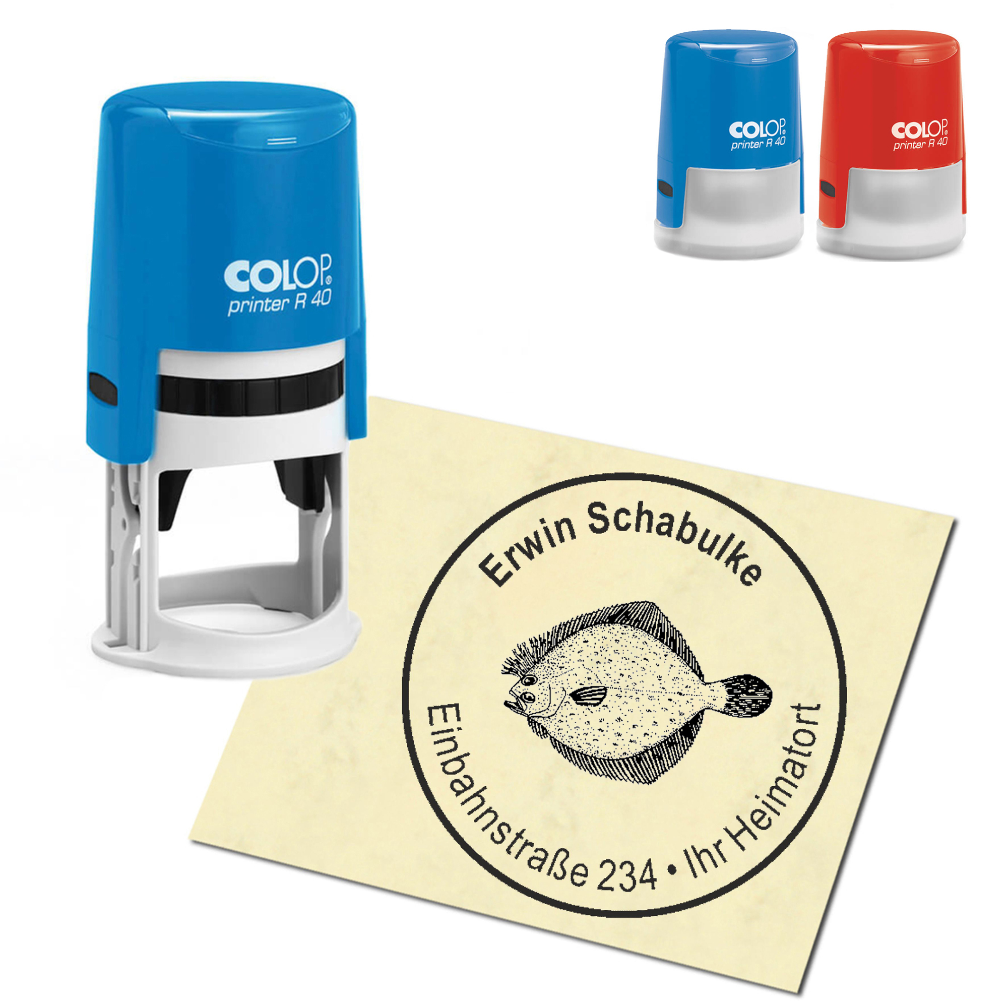 Stempel Adressstempel personalisiert - Flunder - rund &empty; 40mm