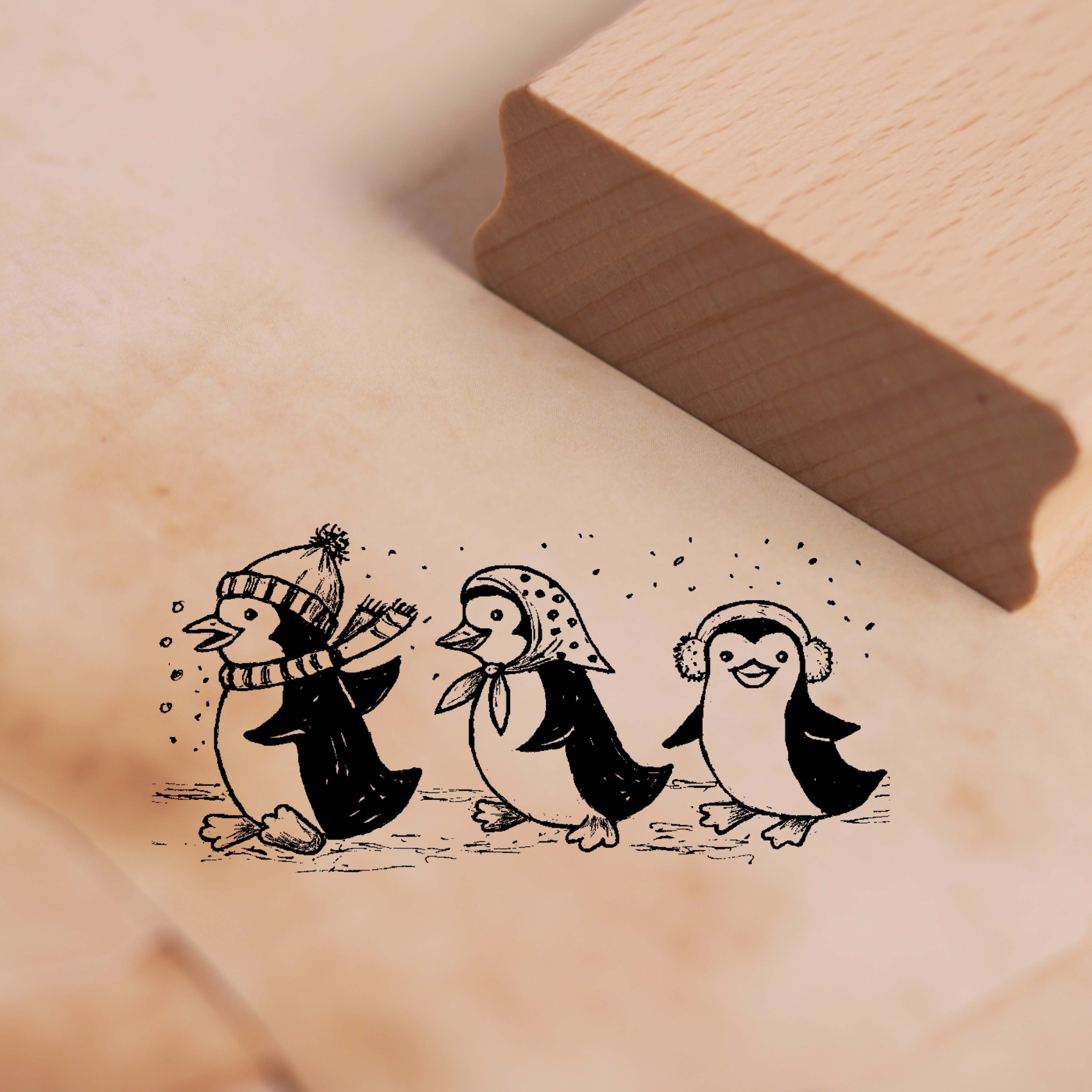 Motivstempel Winter Pinguin Familie - Stempel Pinguine 58 x 28 mm