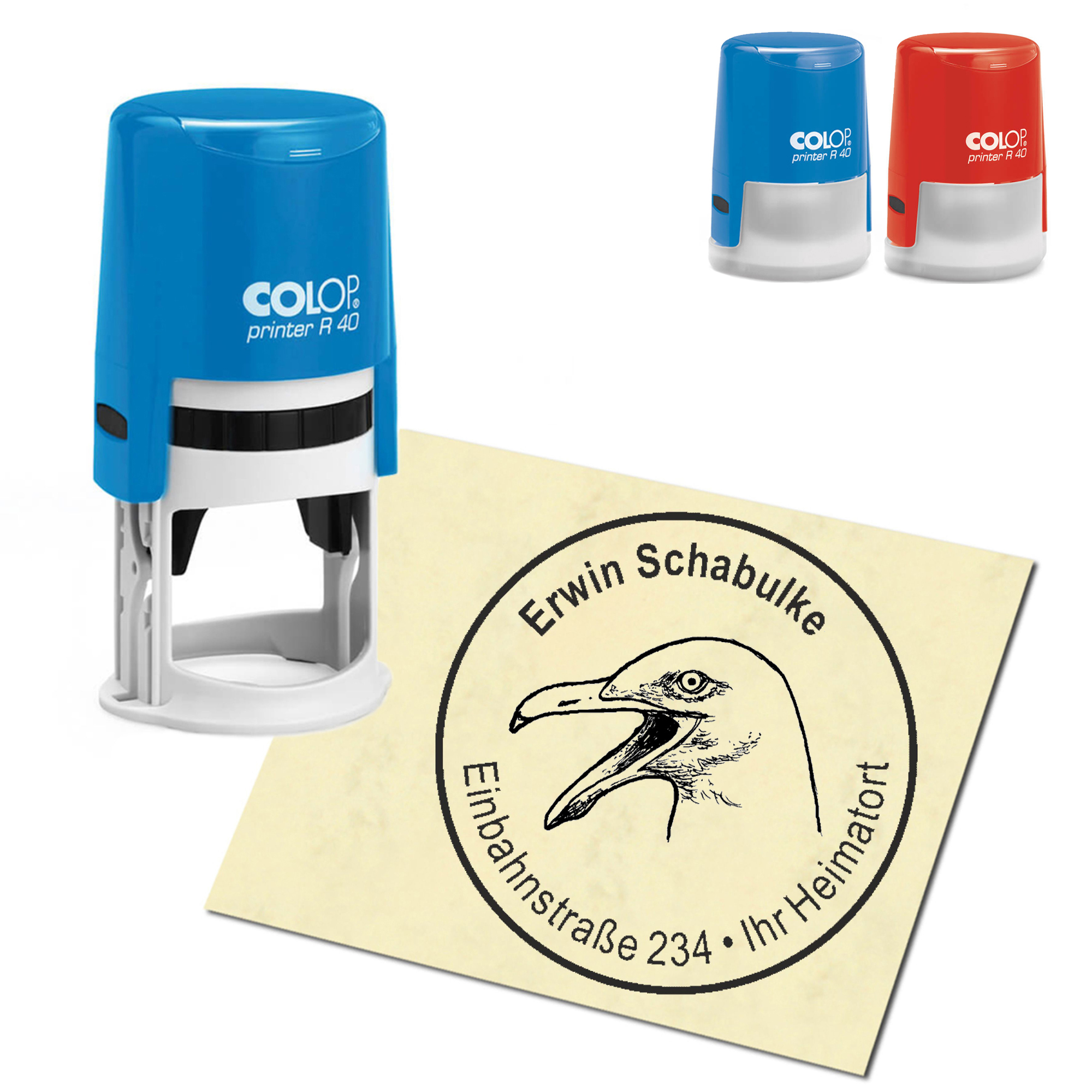 Stempel Adressstempel personalisiert - Möwe Kopf - rund &empty; 40mm