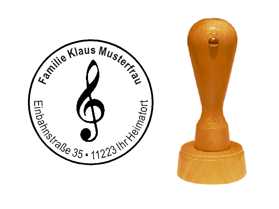 « Violinschlüssel » Holzstempel mit persönlichem Wunschtext