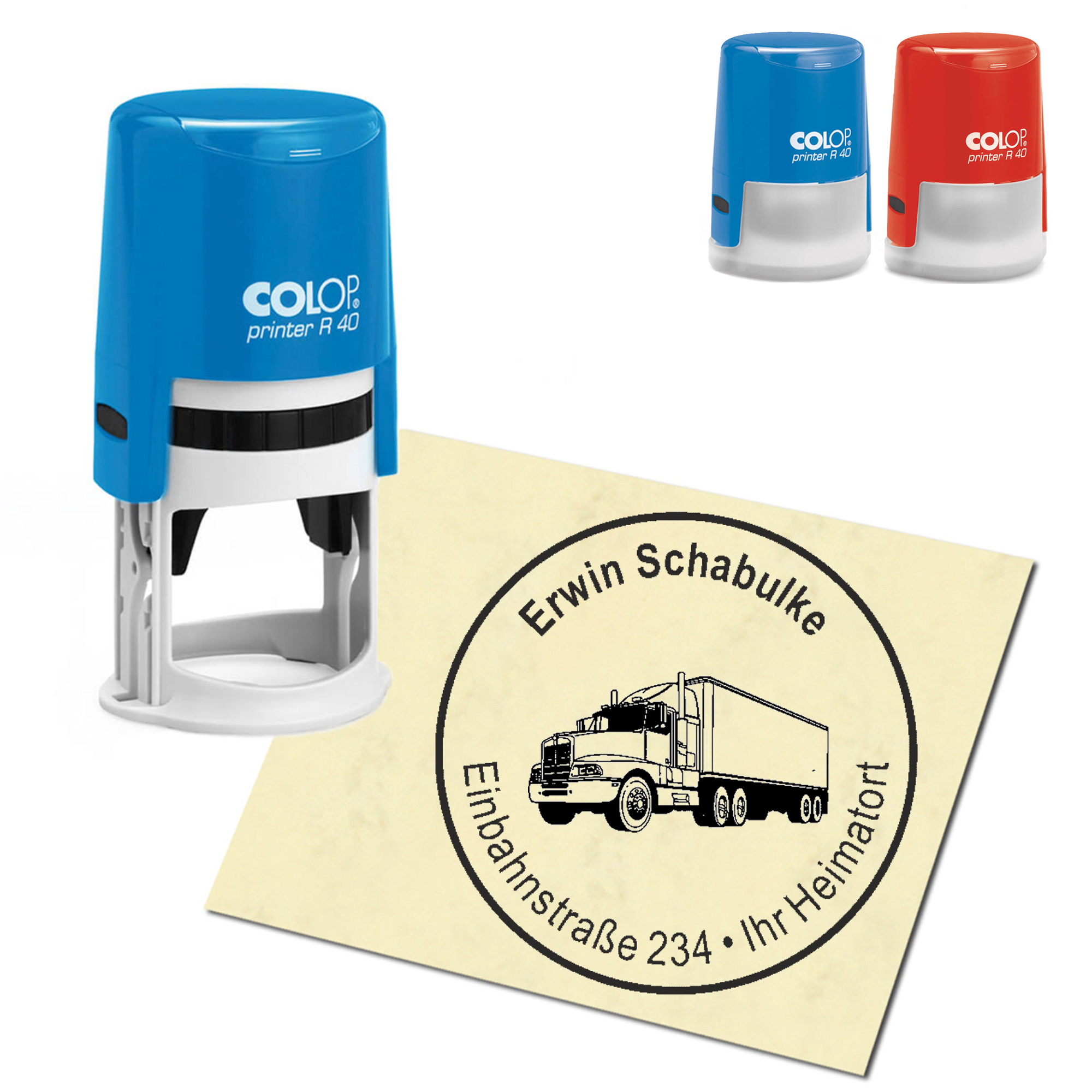 Stempel Adressstempel personalisiert - LKW - rund &empty; 40mm