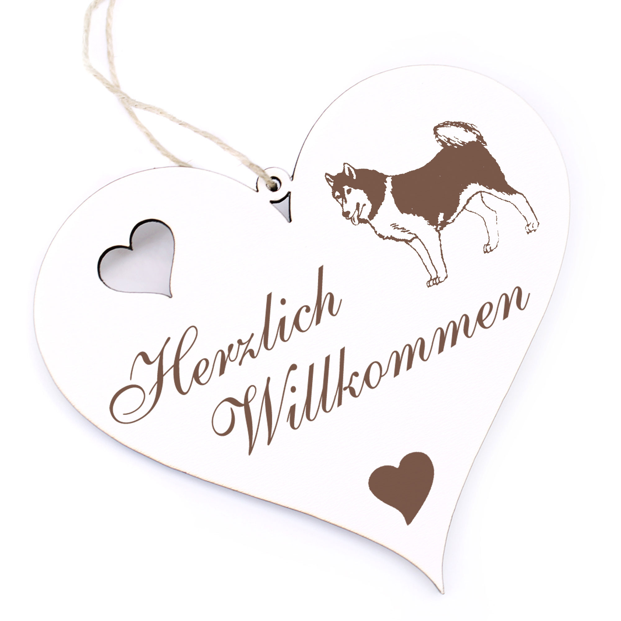 Herzlich Willkommen Schild - Siberian Husky - Deko Herz Holz