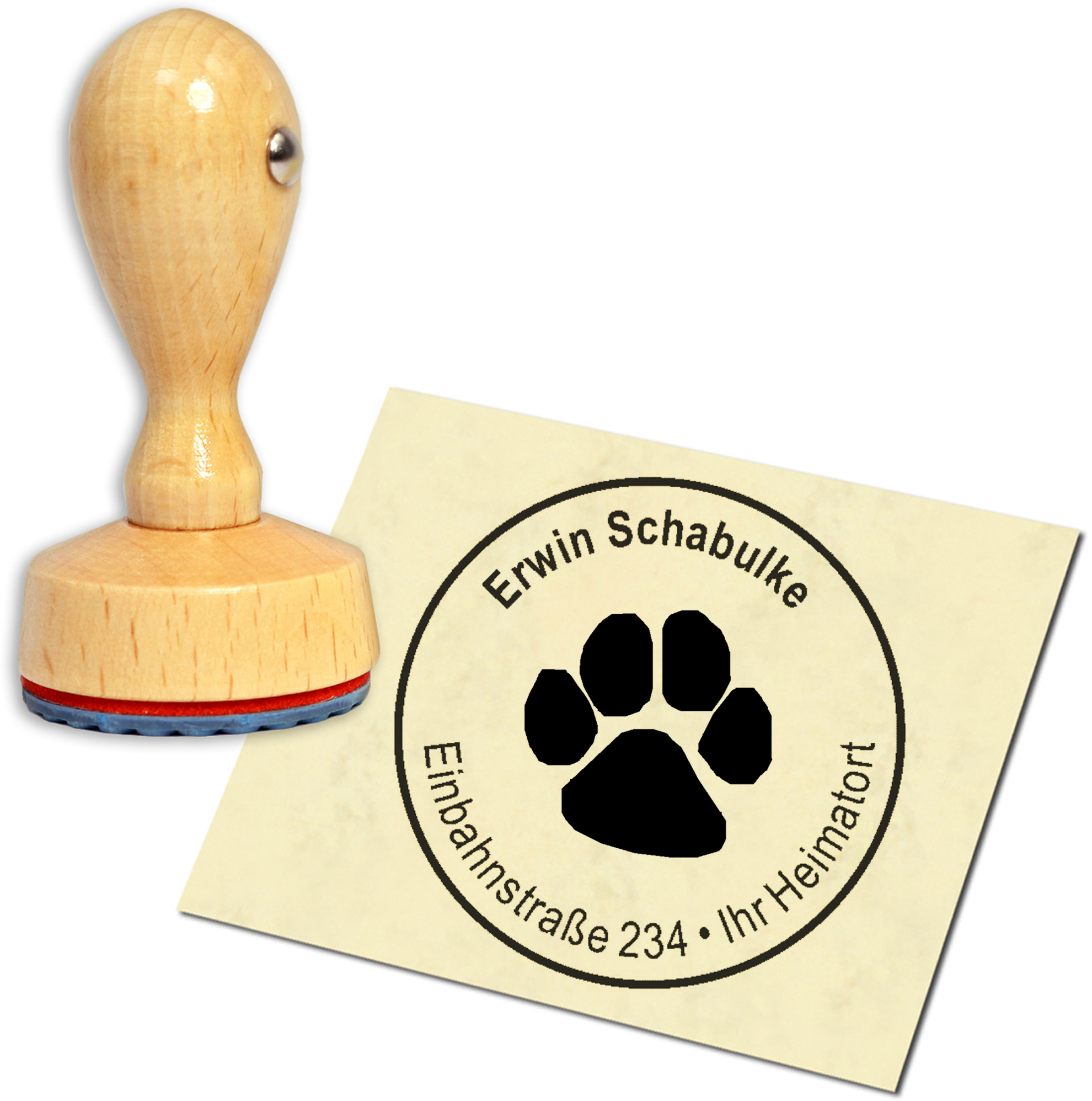 Stempel Adressstempel Holzstempel - Tatze - rund 40mm