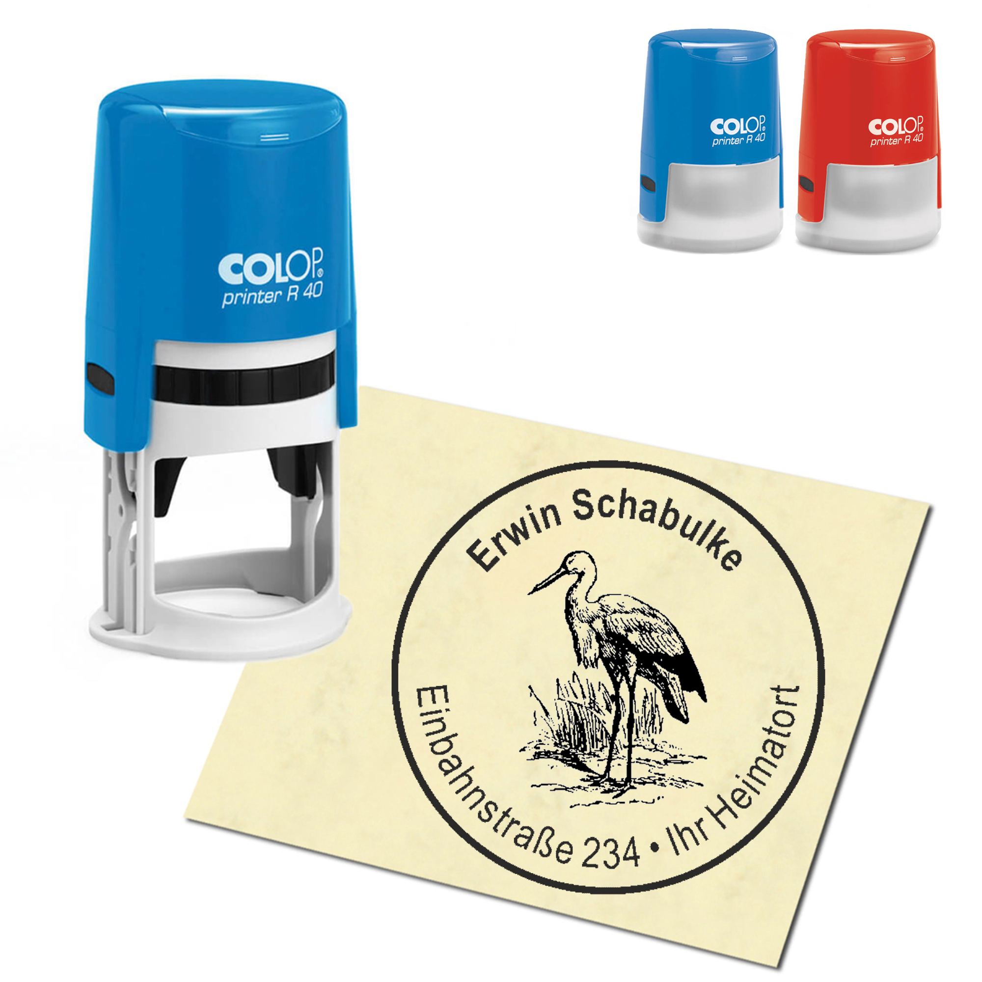 Stempel Adressstempel personalisiert - Storch - rund &empty; 40mm
