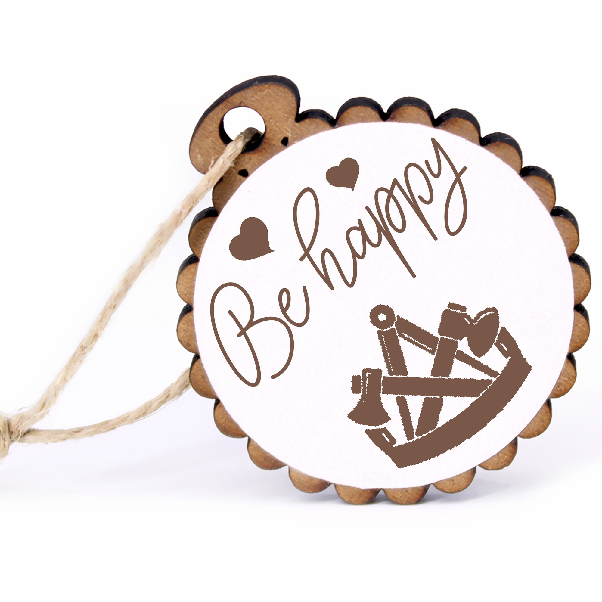 Geschenkanhänger - Be Happy Zimmerer -  Holz Ø-5cm - mit Juteband