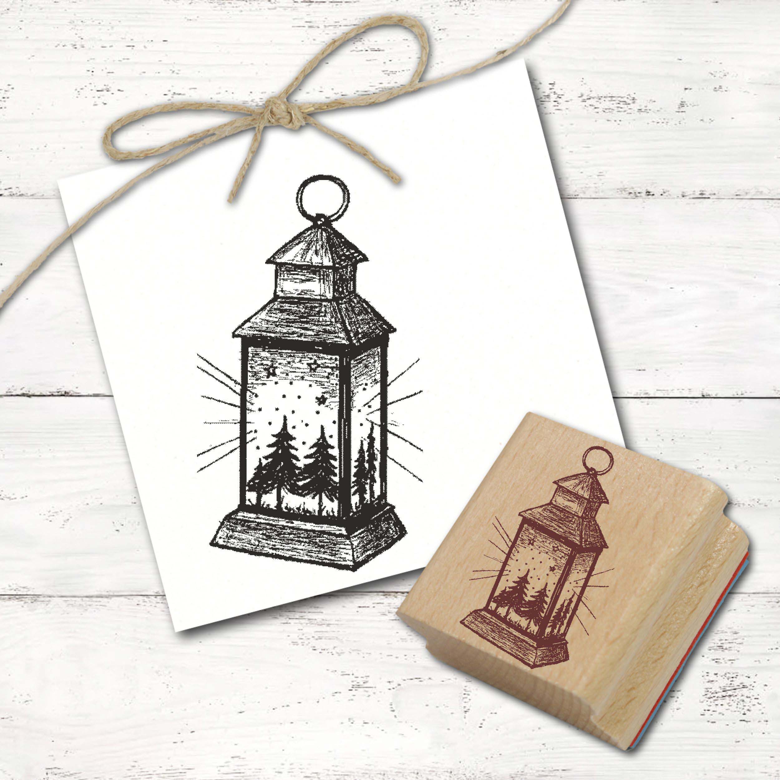 Motivstempel Laterne Tannen - Stempel Winter Weihnachten Holzstempel 38 mm x 68 mm