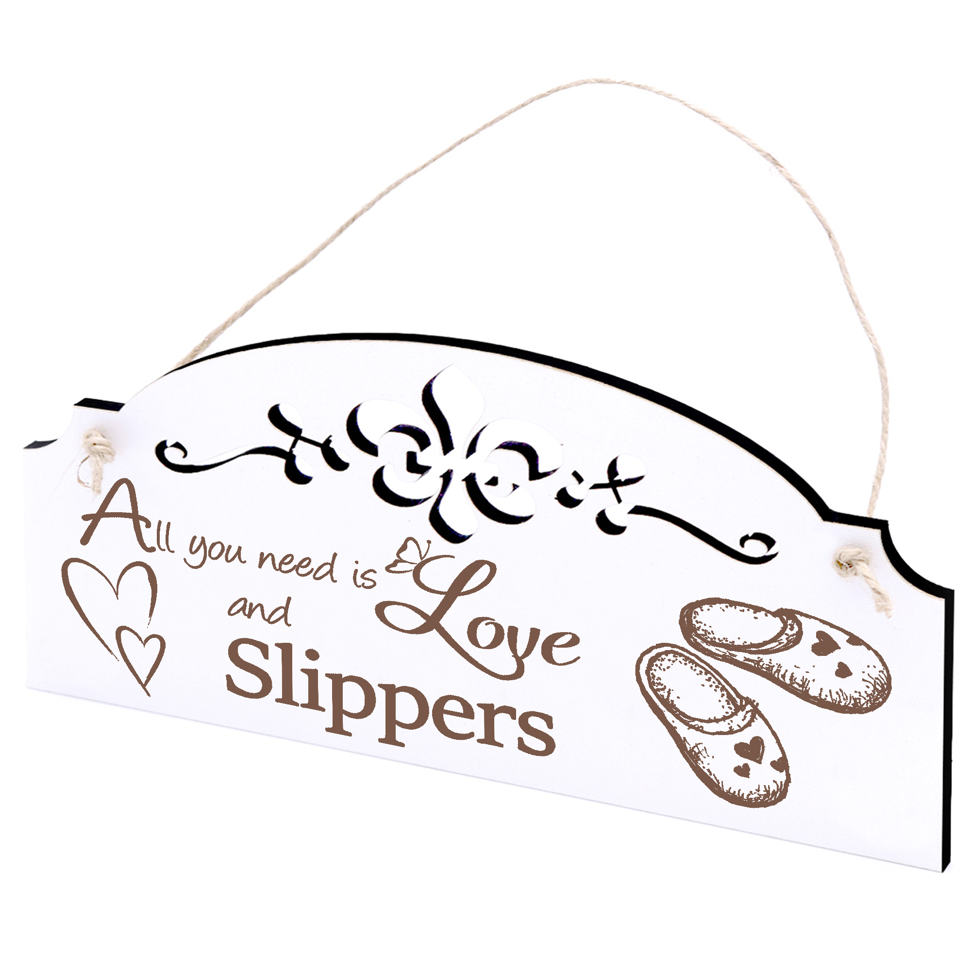Schild Pantoffeln Deko 20x10cm - All you need is Love and Slippers - Holz