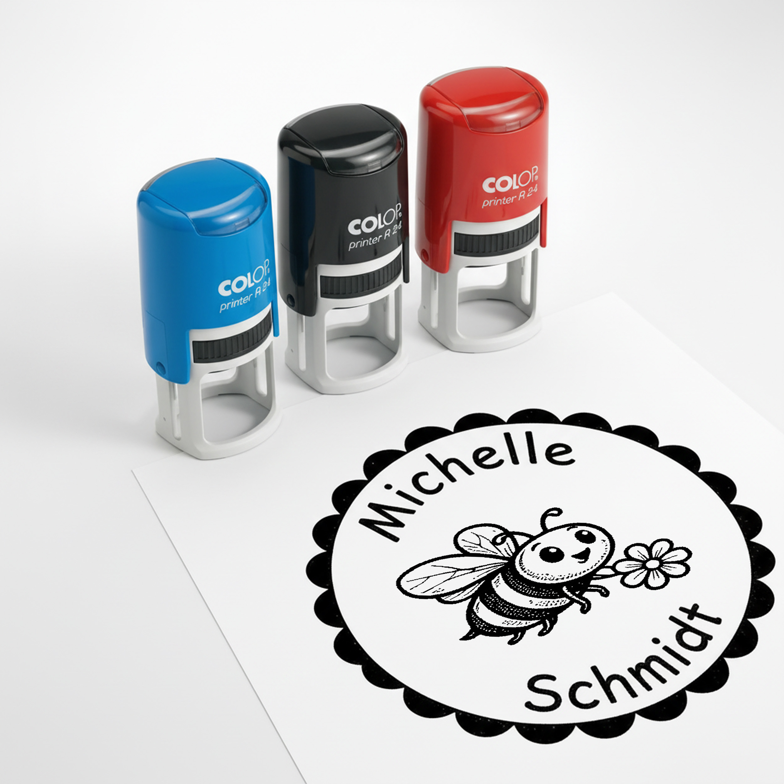 Kinder Namensstempel Biene personalisiert – 24mm – Namensstempel für Schule & Grundschule – Geschenk Schulanfang Einschulung