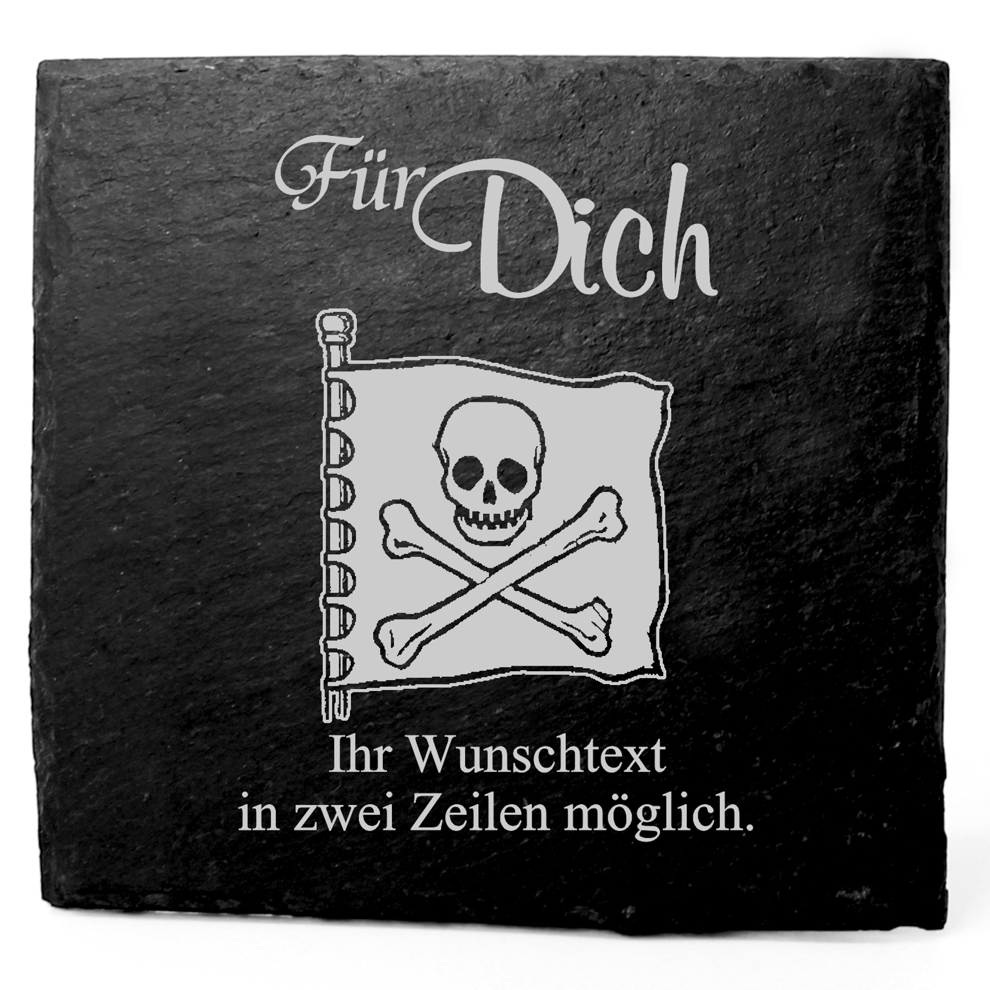 Deko Schiefer Untersetzer personalisiert Piratenflagge - Für Dich - 11x11cm