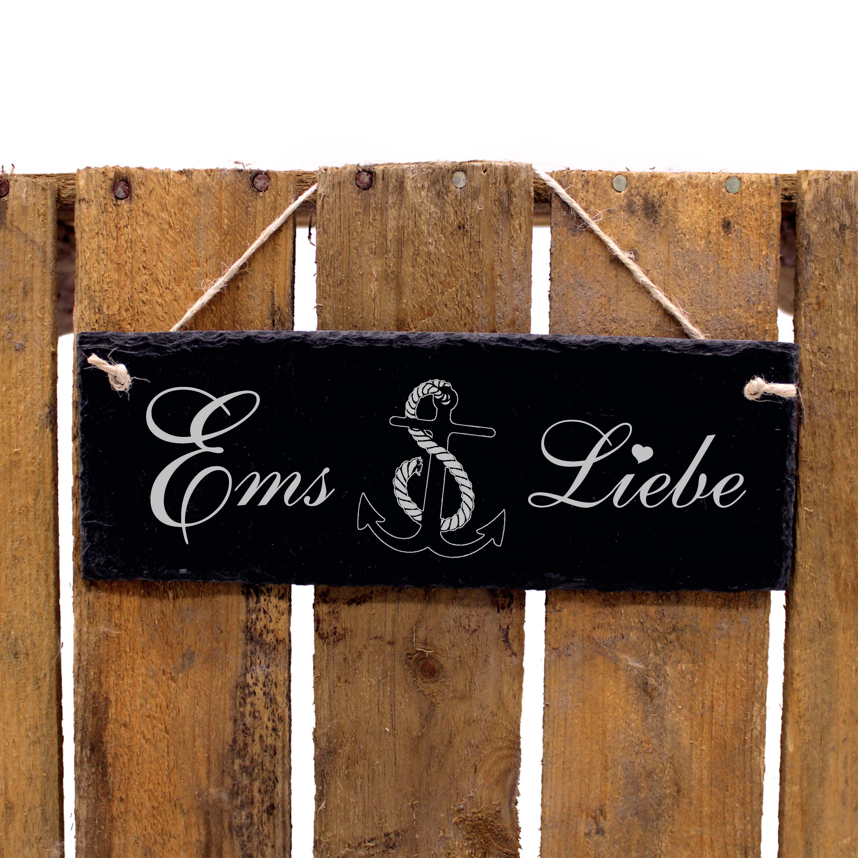 Schiefertafel Ems Liebe - Anker - Deko Schild 22 x 8 cm