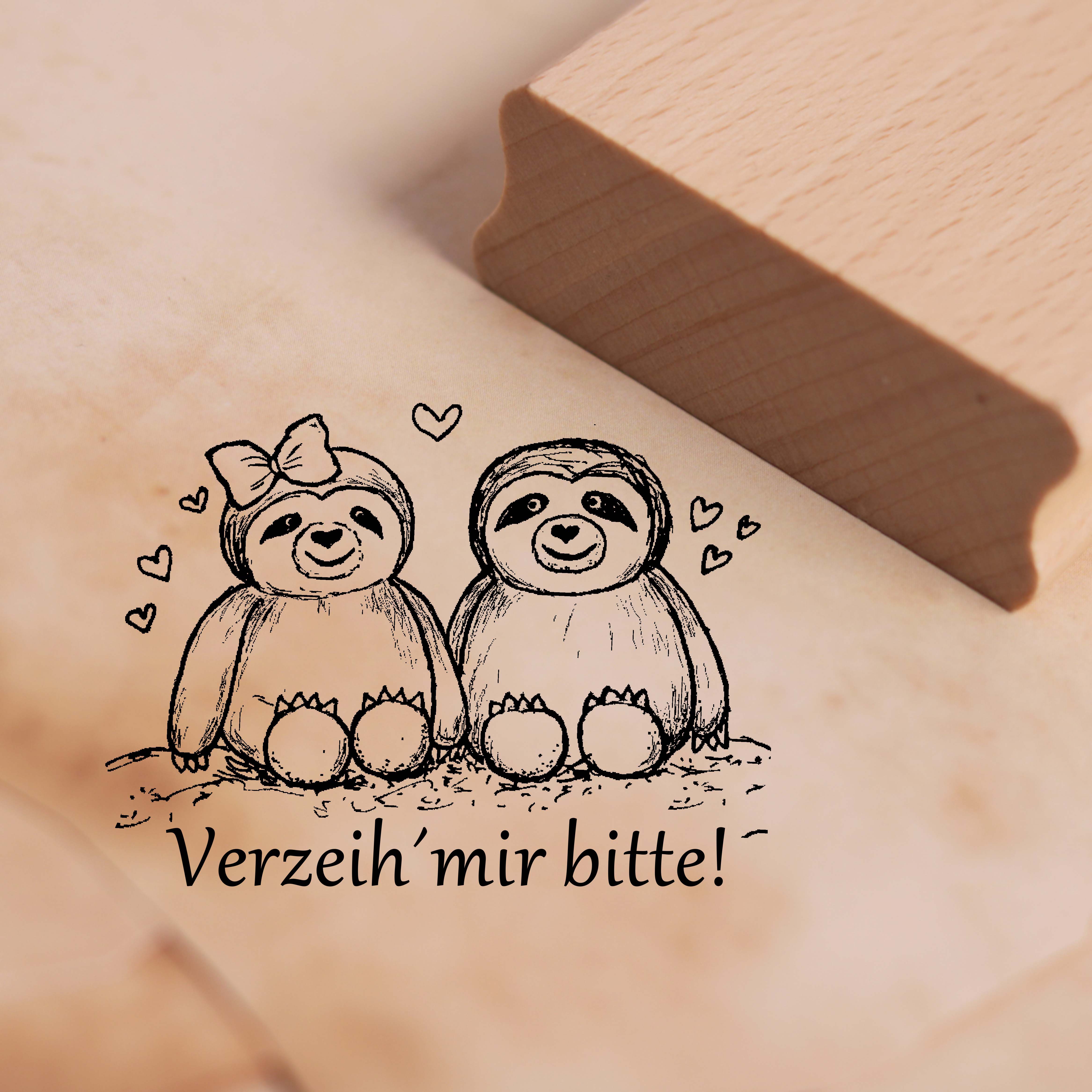 Motivstempel Verzeih' mir bitte Stempel Faultier Paar 48 x 36 mm