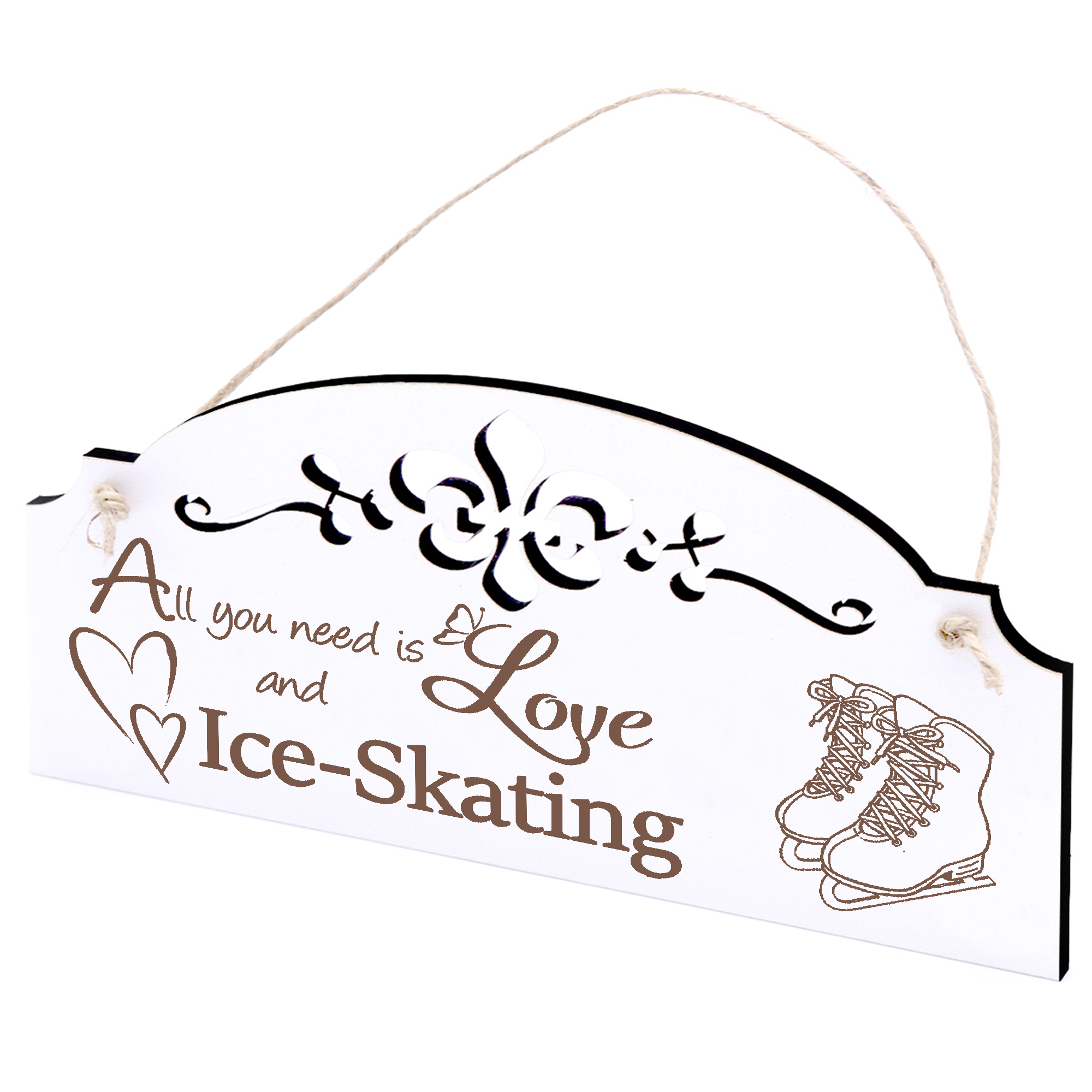 Schild Schlittschuhe Deko 20x10cm - All you need is Love and Ice-Skating - Holz