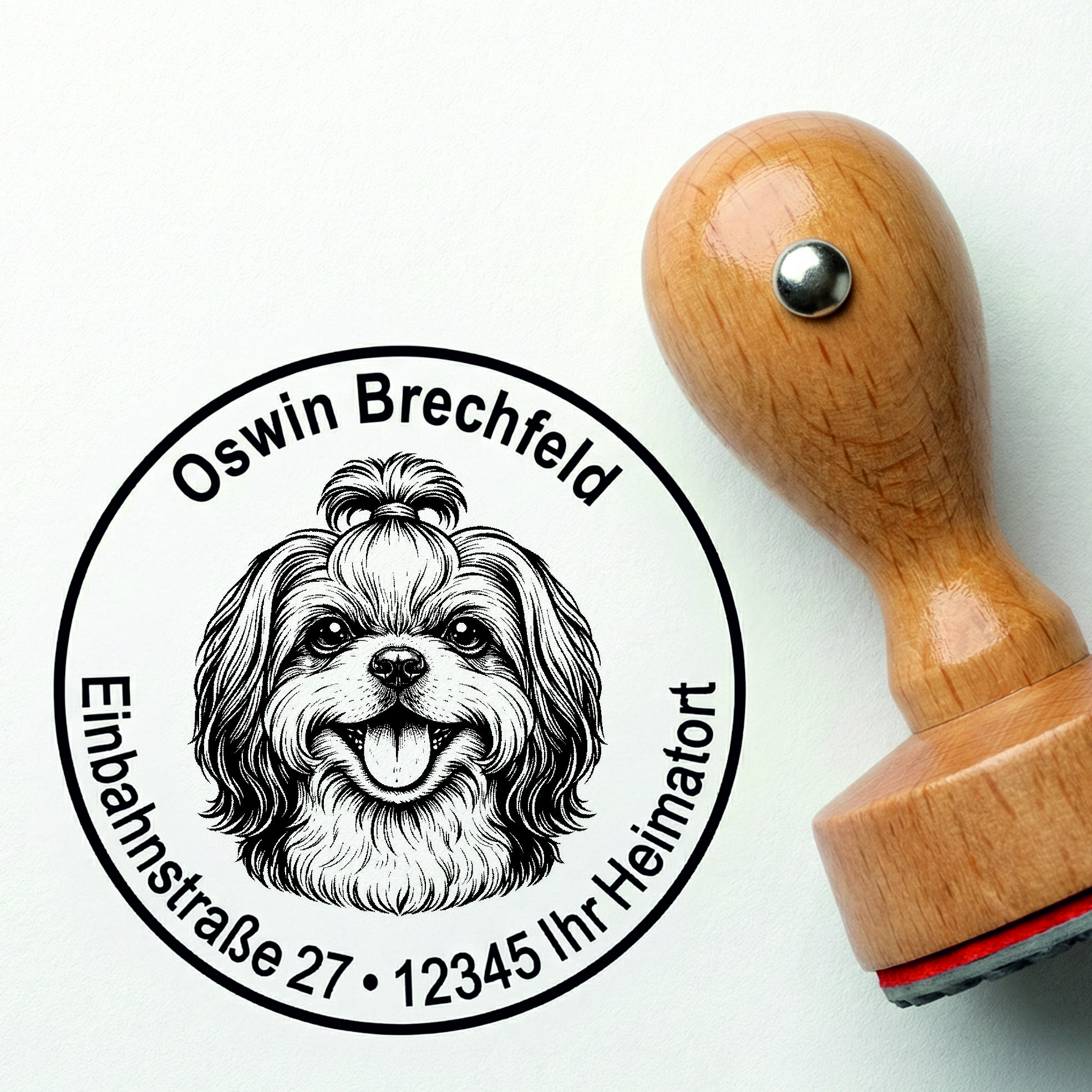 Stempel Shih Tzu personalisiert – Hund Holzstempel mit Name & Adresse