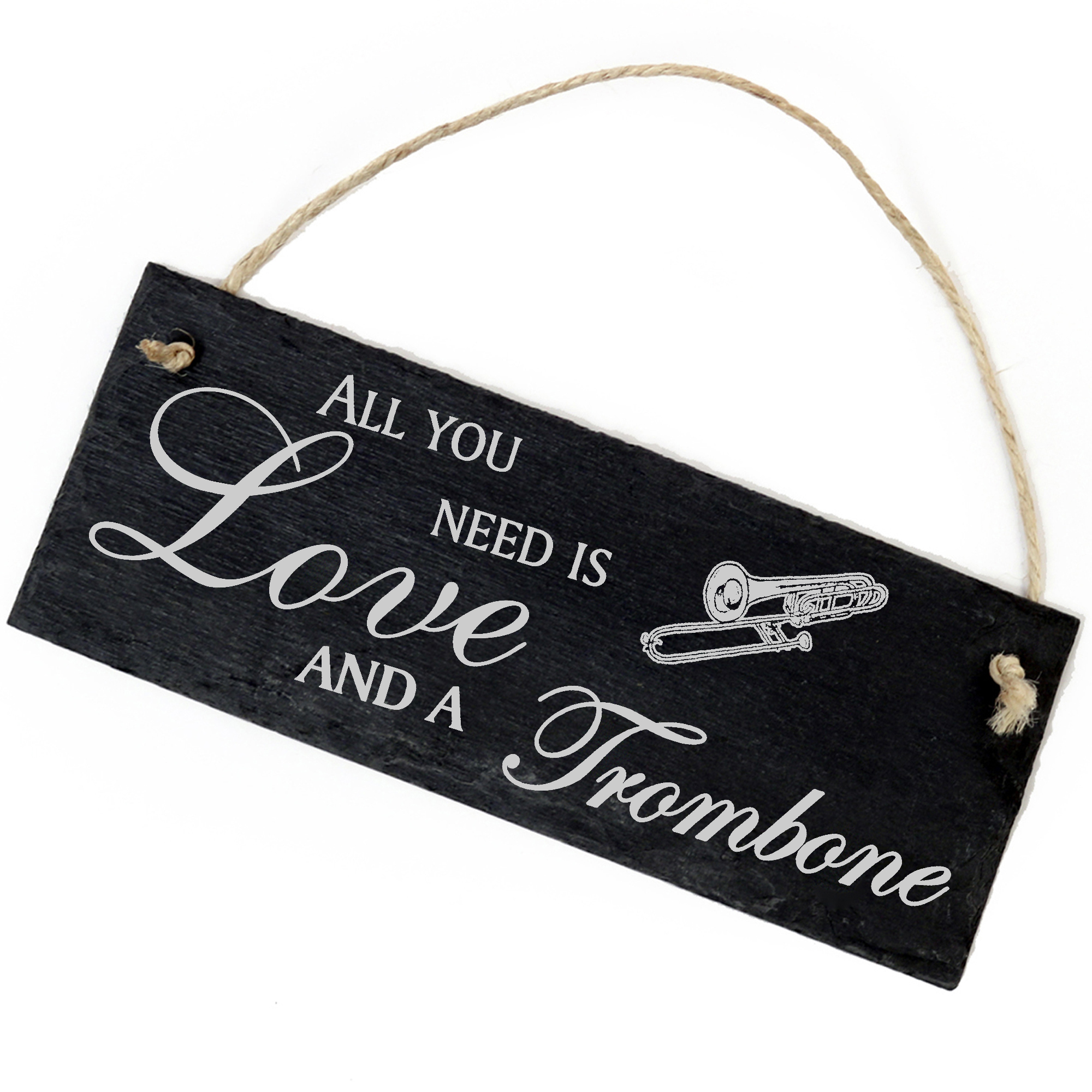 Schiefertafel Deko Posaune Schild 22 x 8 cm - All you need is Love and a Trombone