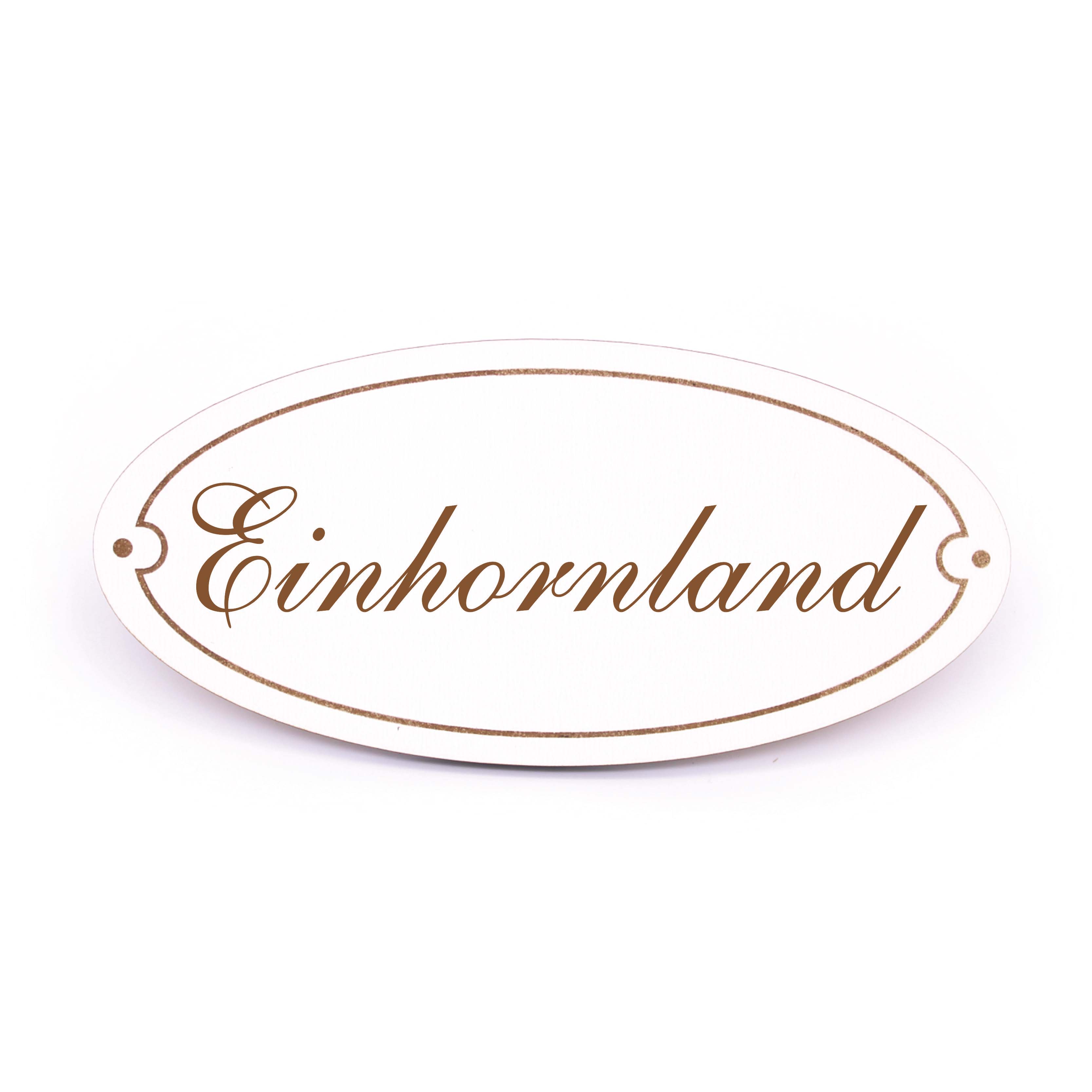 Ovales Türschild Einhornland - selbstklebend - 15 x 7 cm