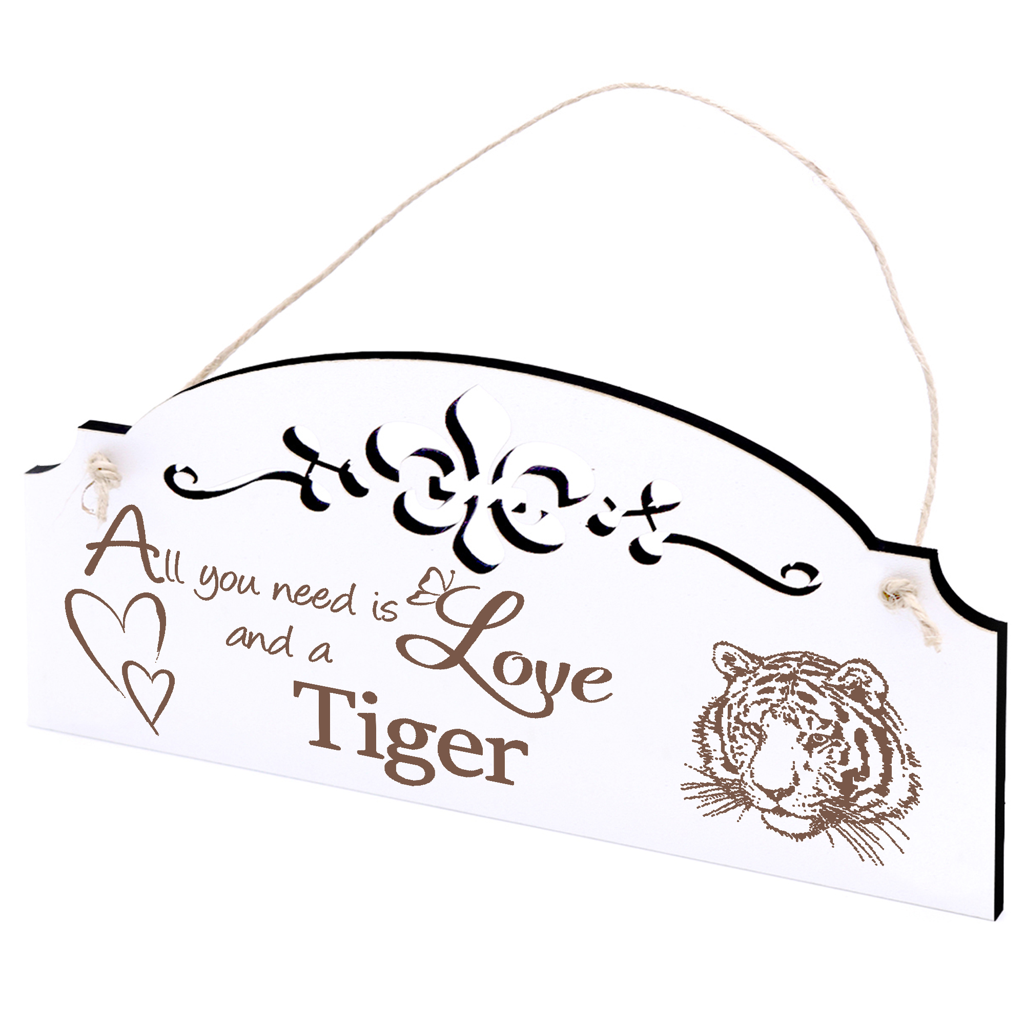 Schild Tiger Kopf Deko 20x10cm - All you need is Love and a Tiger - Holz